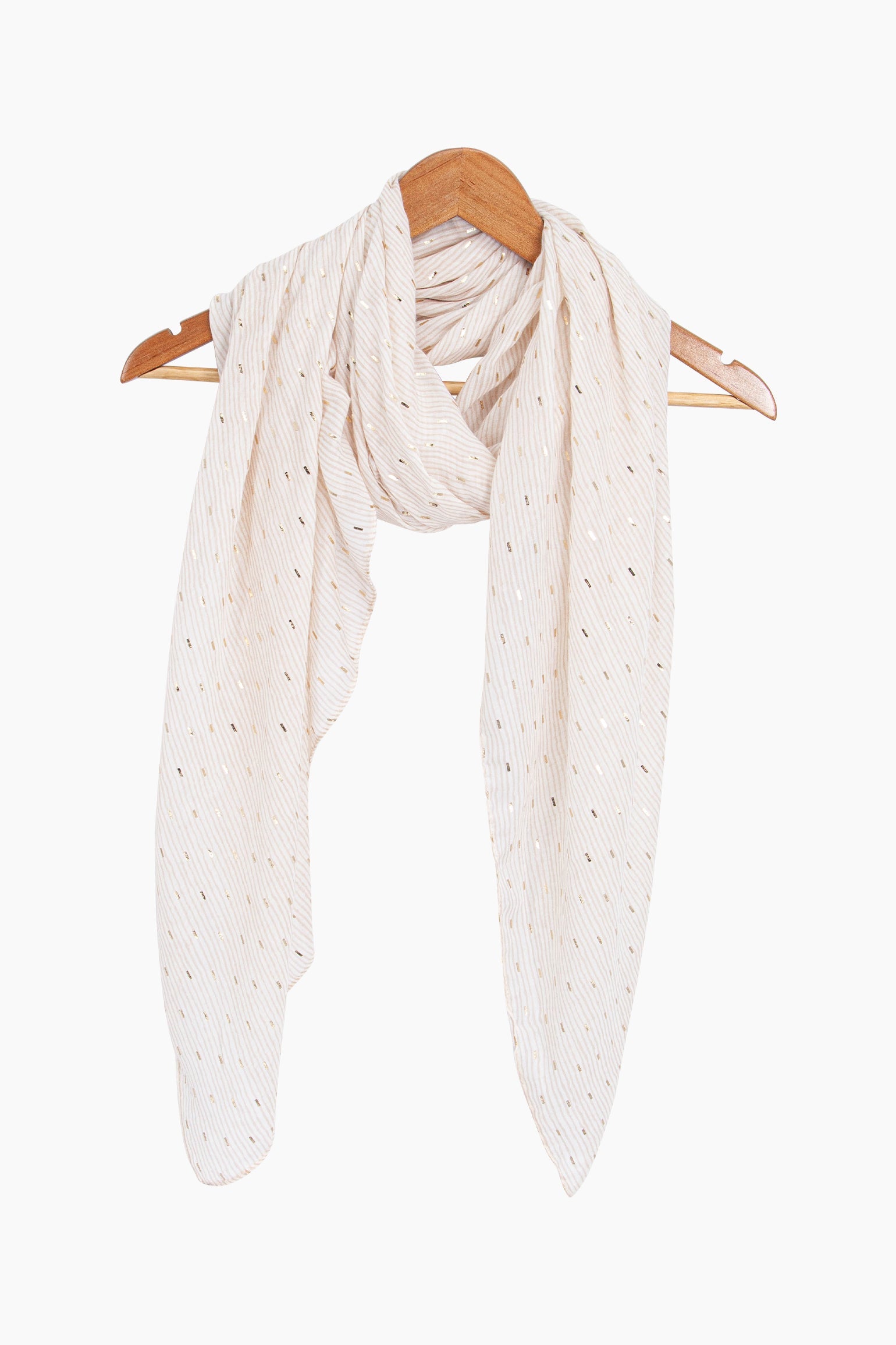Gold-Matchstick-Print-Lightweight-Scarf-in-Cream-Draped
