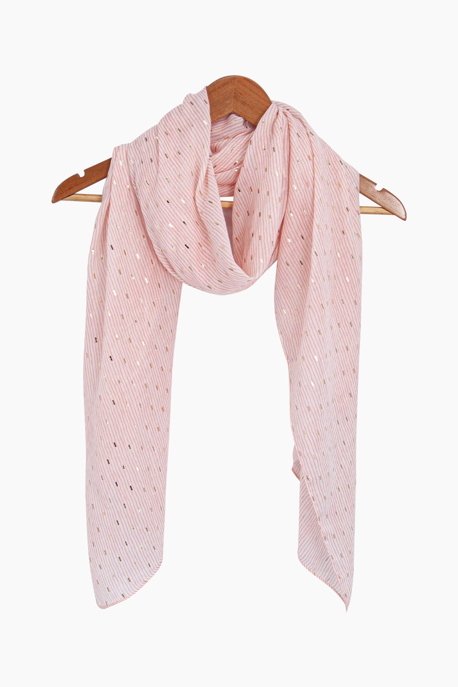 Gold-Matchstick-Print-Lightweight-Scarf-in-Red-Draped