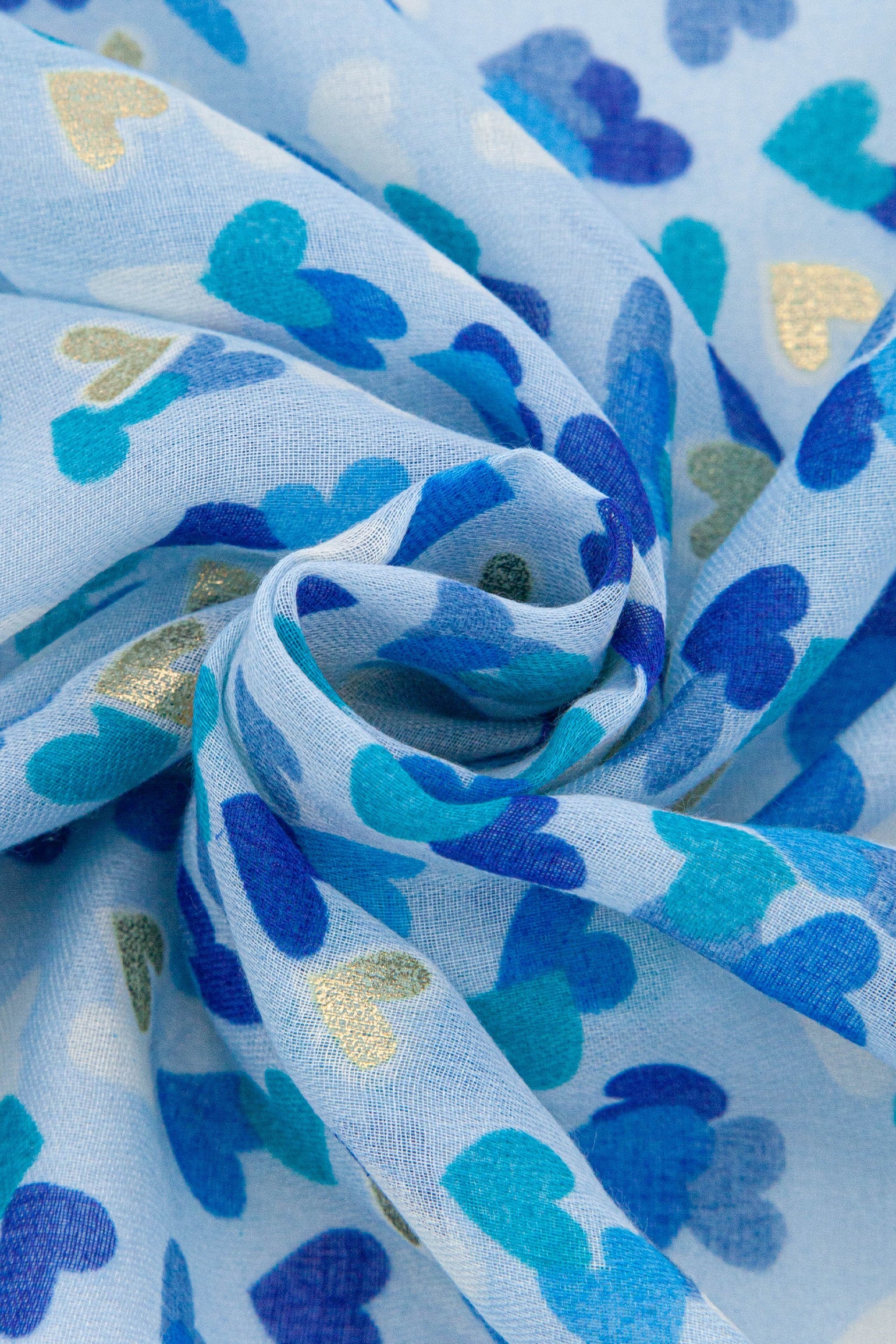 Heart-Print-Lightweight-Scarf-in-Blue-Closeup