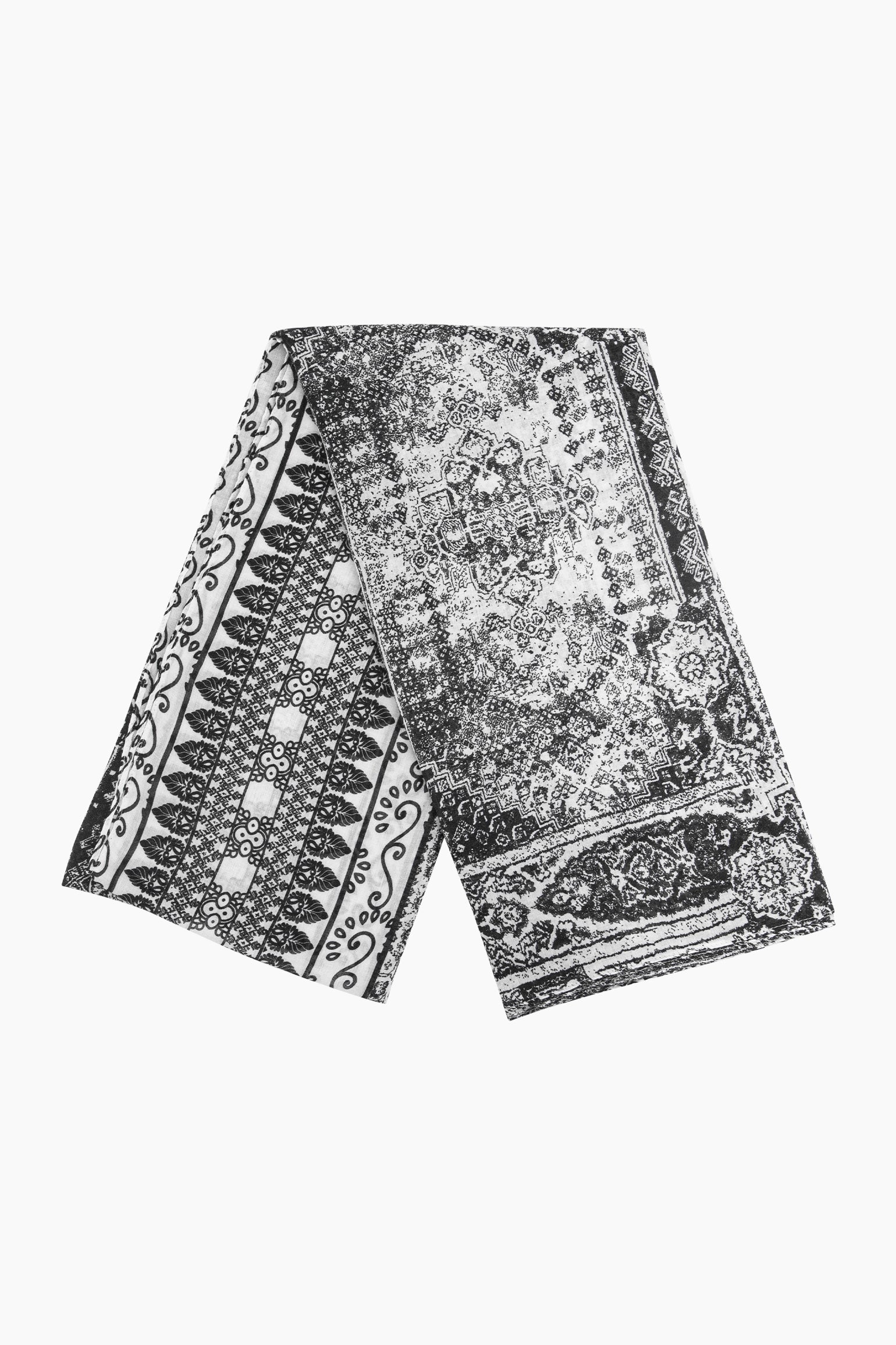 Mediterranean-Tile-Print-Lightweight-Scarf-in-Black-Folded
