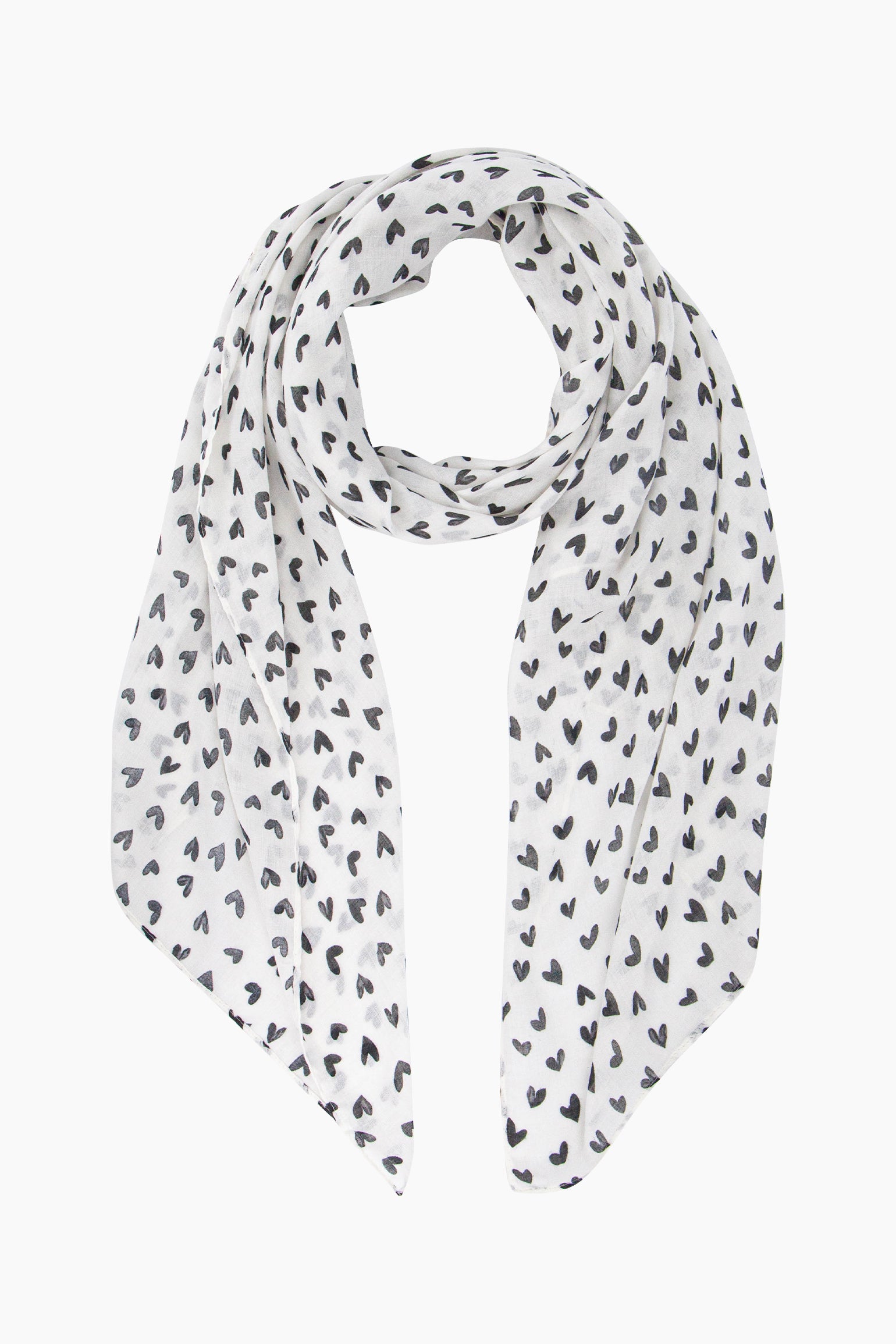 Heart-Print-Lightweight-Scarf-in-Cream/Black-Front