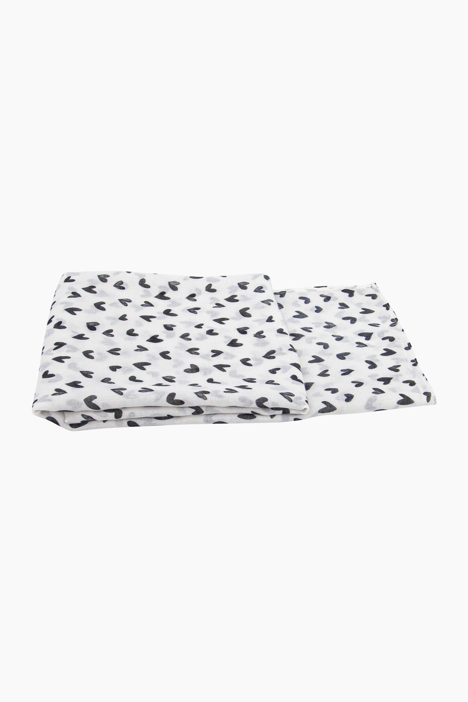 Heart-Print-Lightweight-Scarf-in-Cream/Black-Folded-Flat