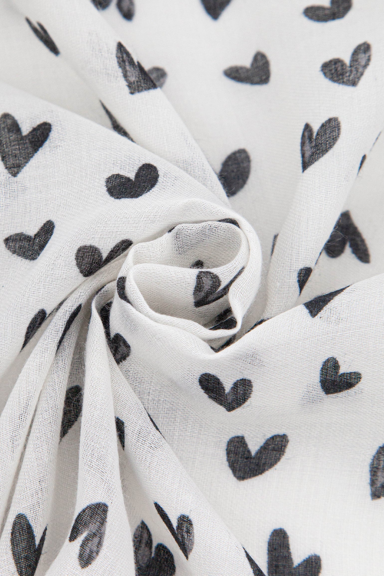 Heart-Print-Lightweight-Scarf-in-Cream/Black-Closeup