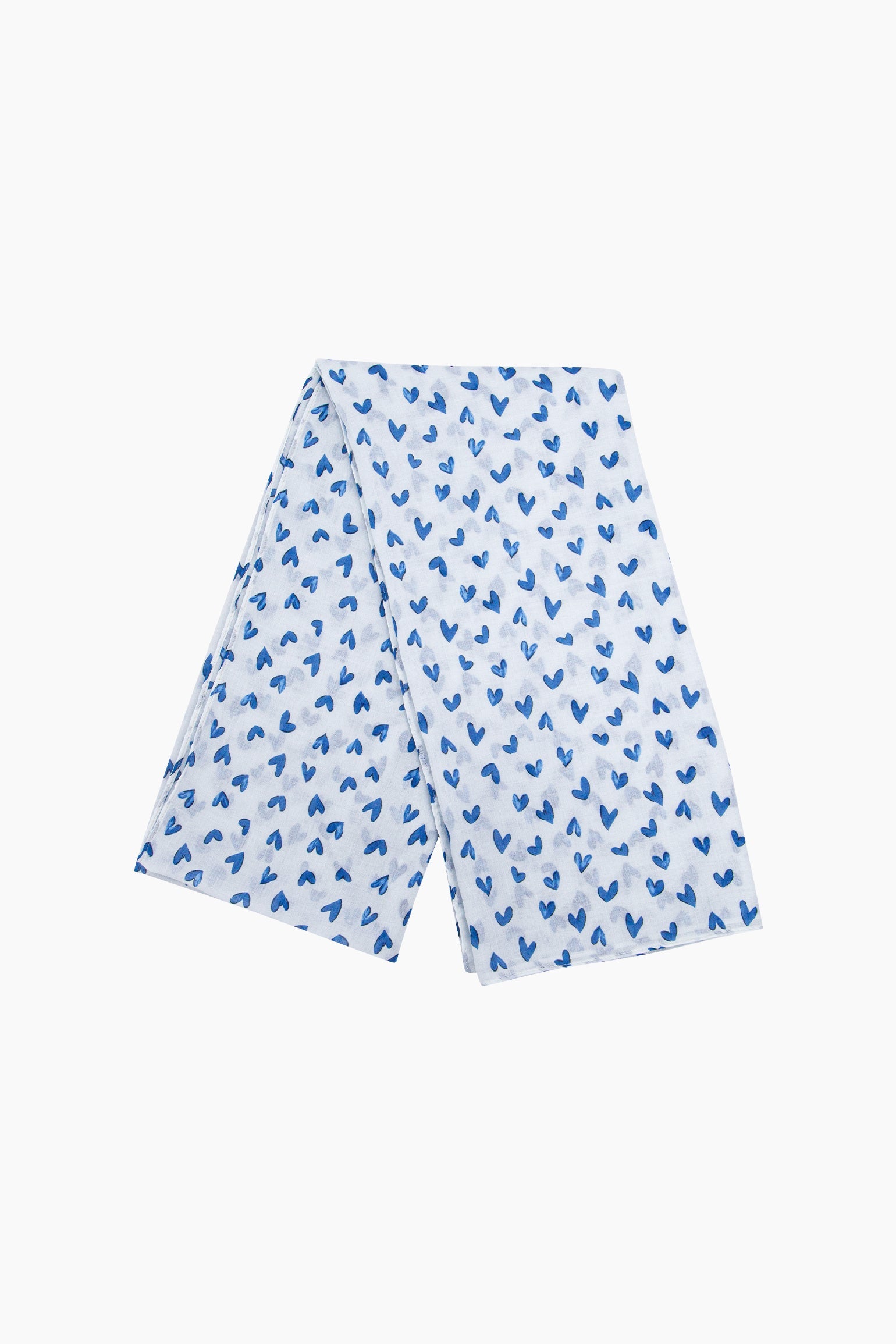 Heart-Print-Lightweight-Scarf-in-White/Blue-Folded