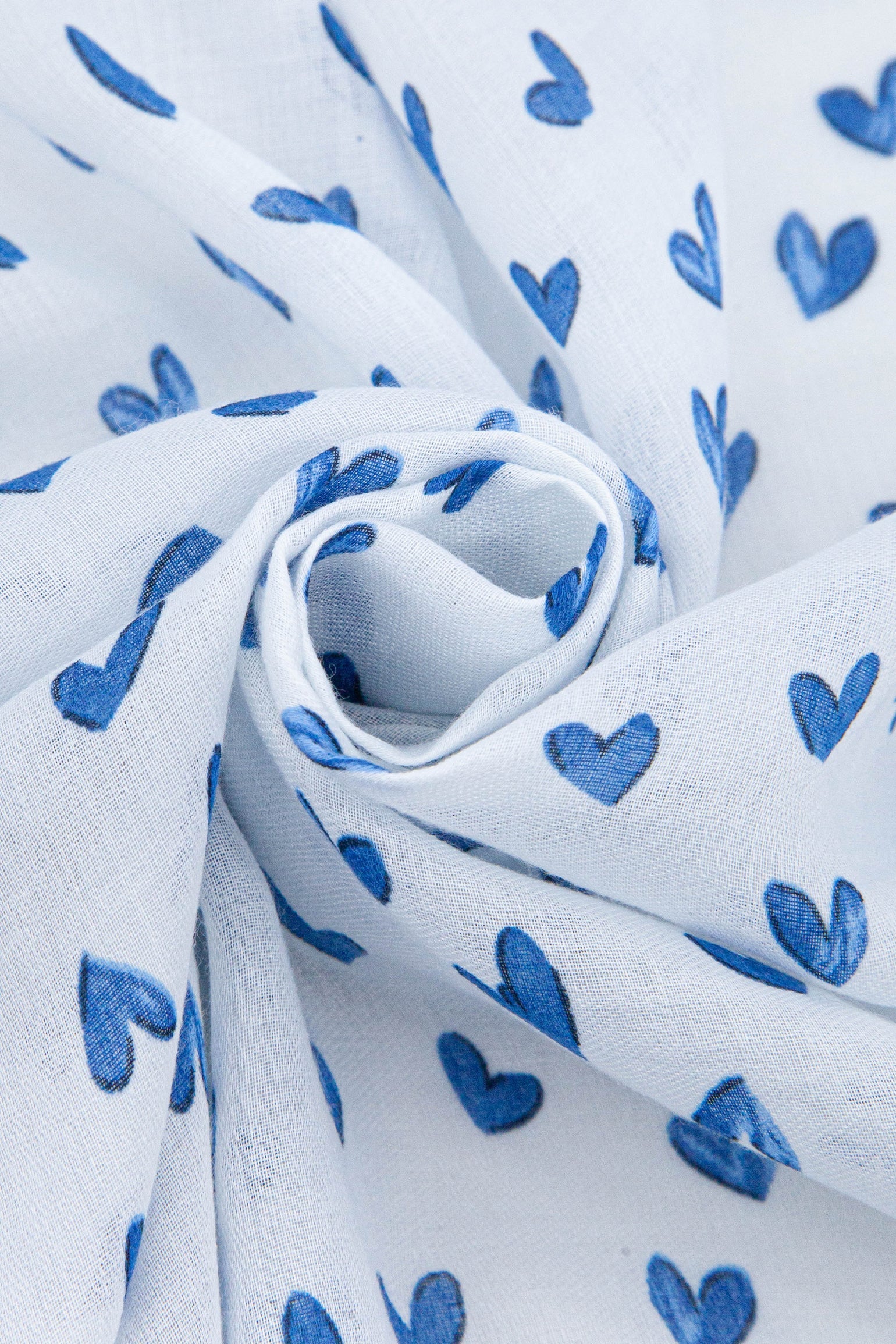 Heart-Print-Lightweight-Scarf-in-White/Blue-Closeup