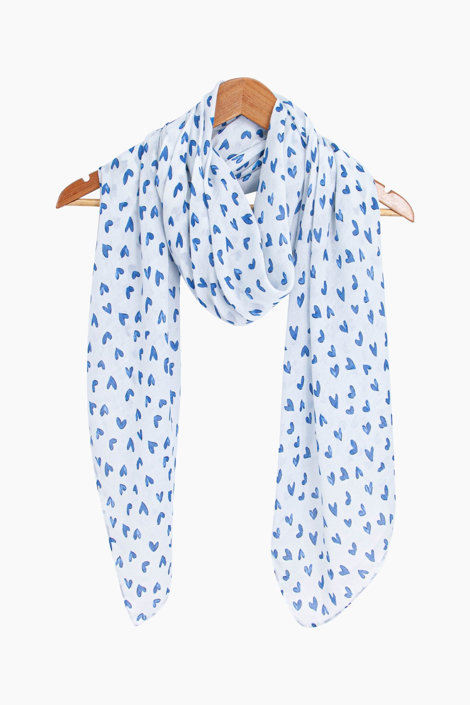 Heart-Print-Lightweight-Scarf-in-White/Blue-Draped