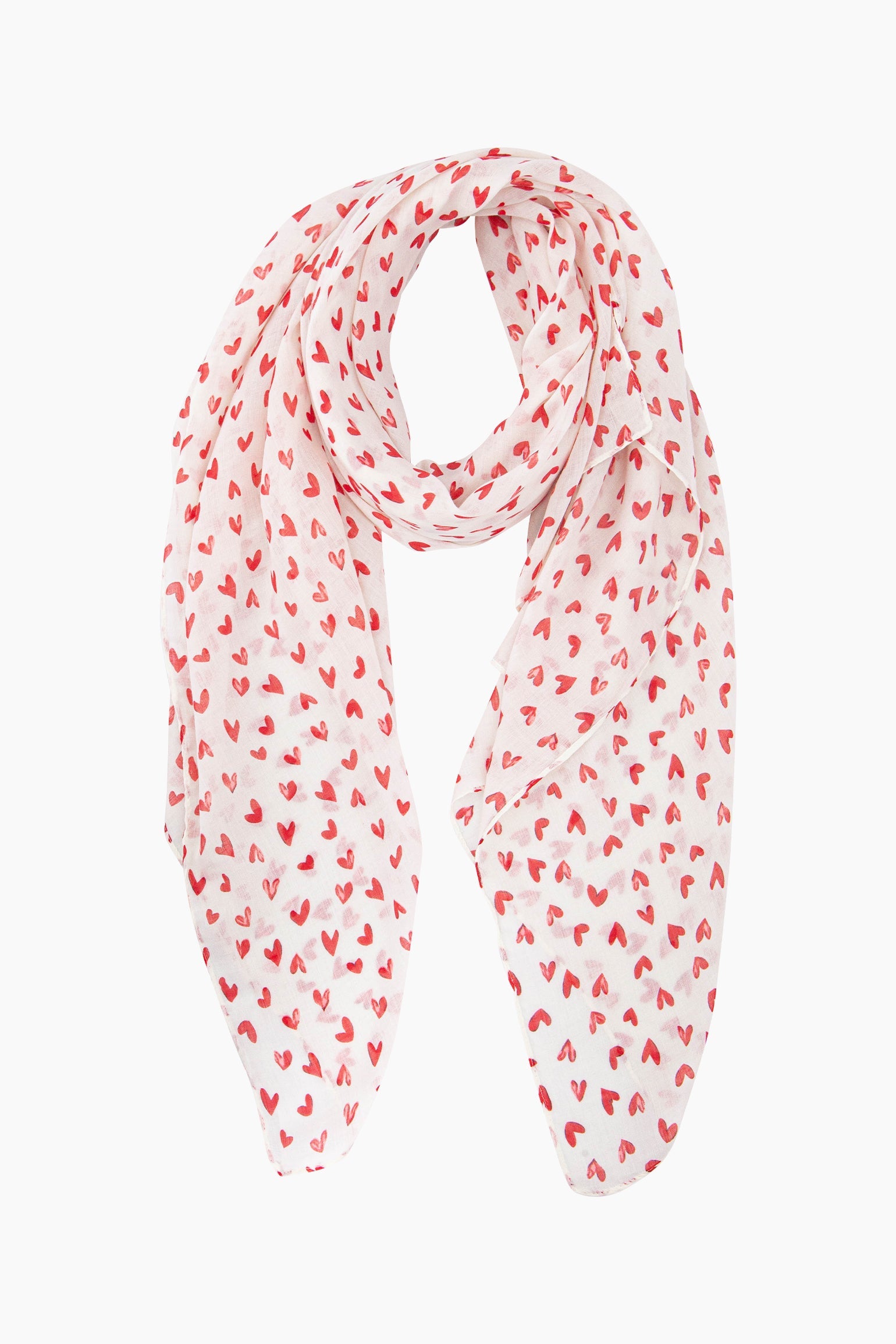 Heart-Print-Lightweight-Scarf-in-White/Red-Front