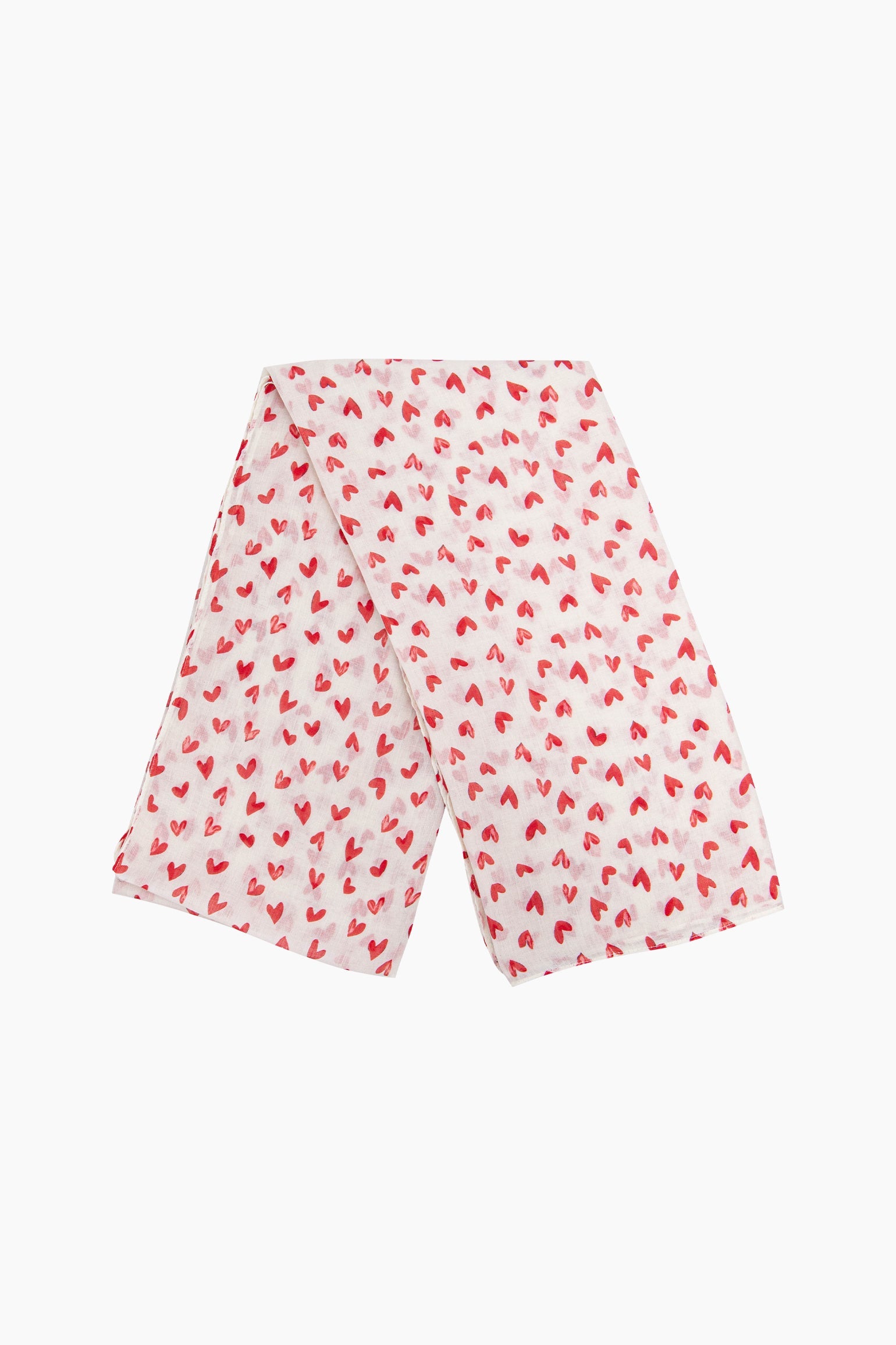Heart-Print-Lightweight-Scarf-in-White/Red-Folded