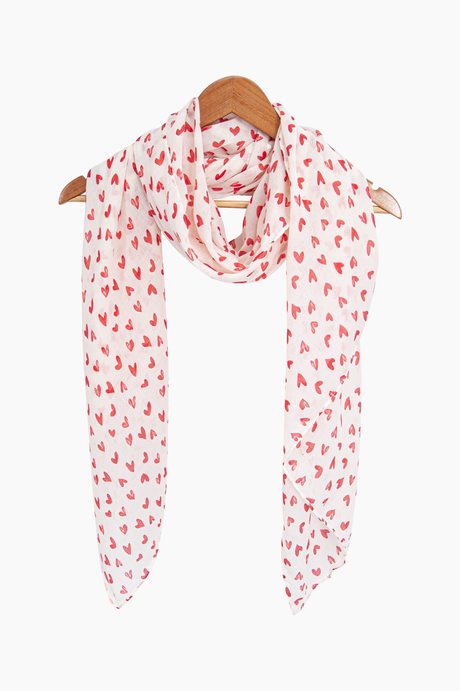 Heart-Print-Lightweight-Scarf-in-White/Red-Draped