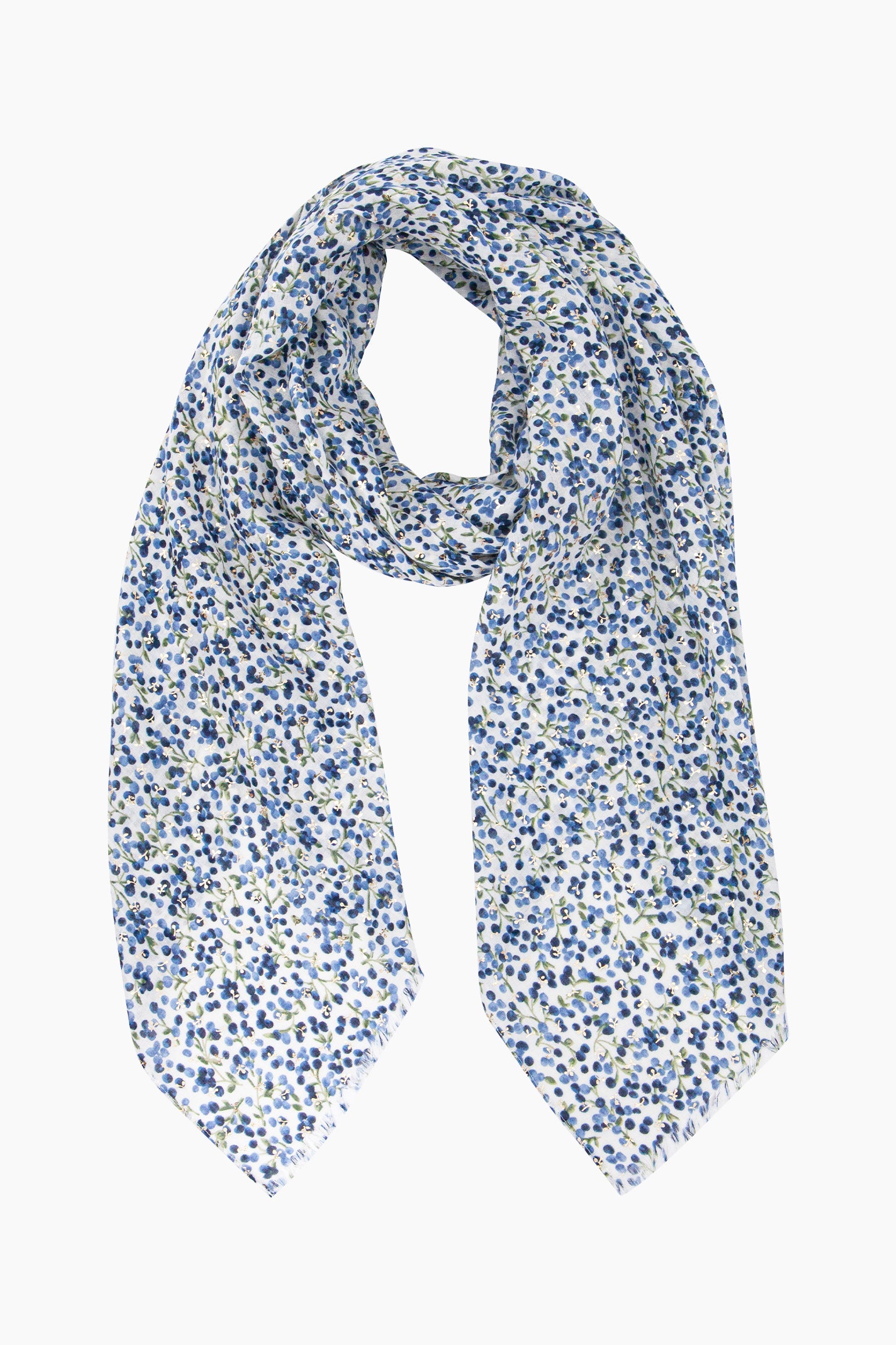 Ditsy-Floral-Print-Lightweight-Scarf-in-Navy-Blue-Front