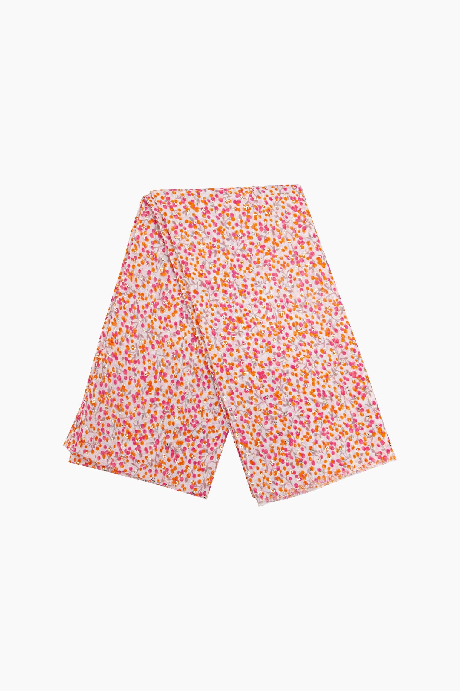 Ditsy-Floral-Print-Lightweight-Scarf-in-Orange-Folded