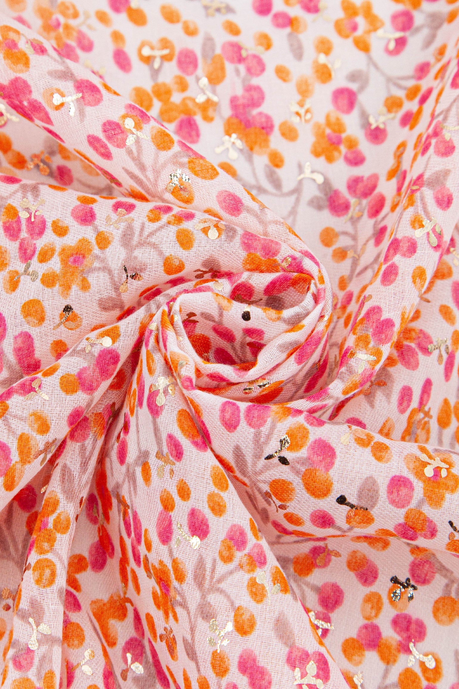 Ditsy-Floral-Print-Lightweight-Scarf-in-Orange-Closeup