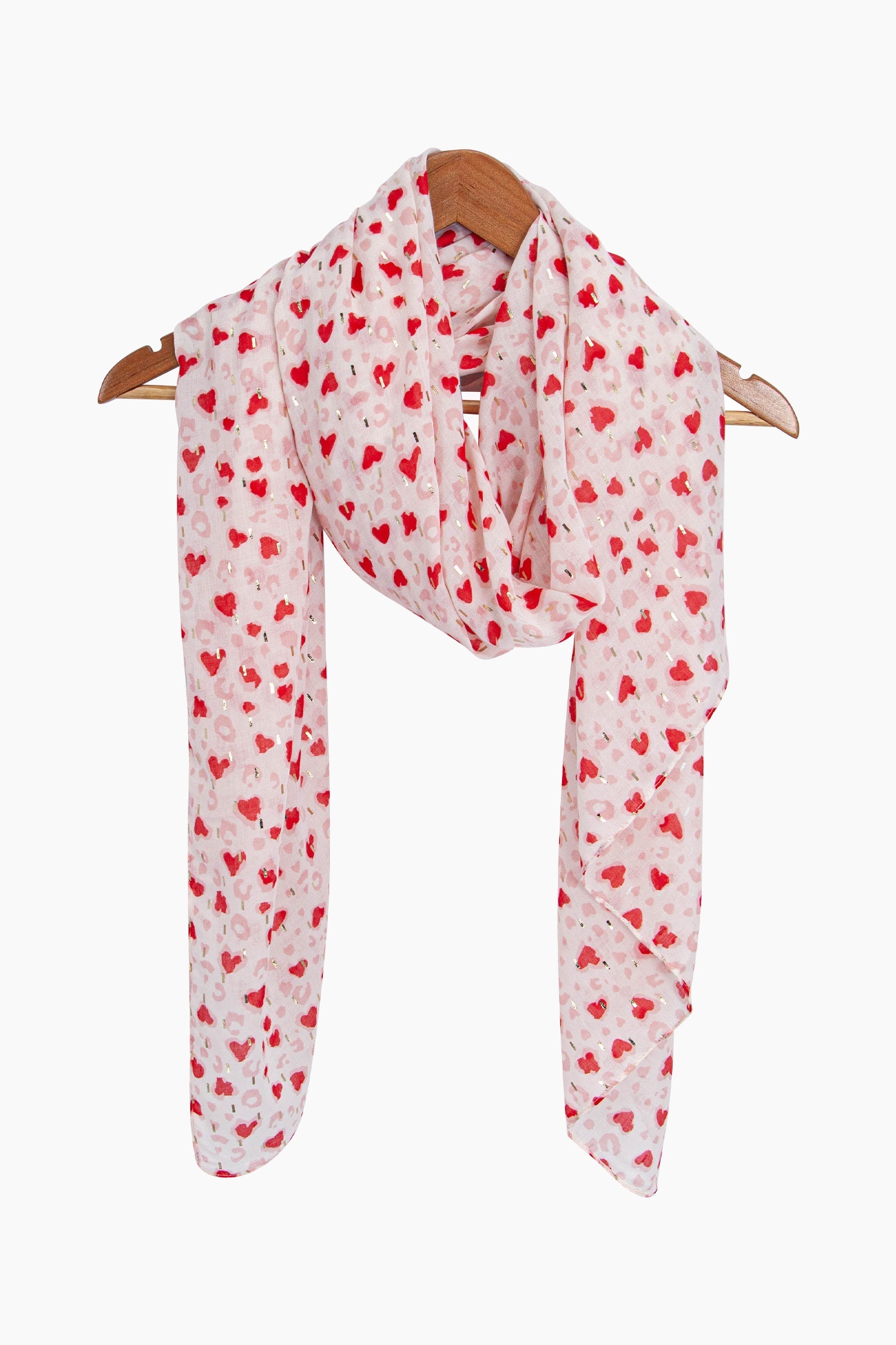 Heart-Print-Lightweight-Scarf-in-Red-Draped