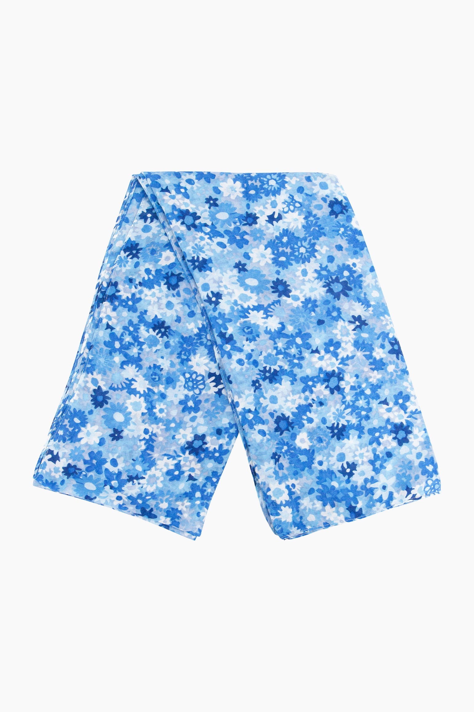 Clustered-Floral-Print-Lightweight-Scarf-in-Blue-Folded