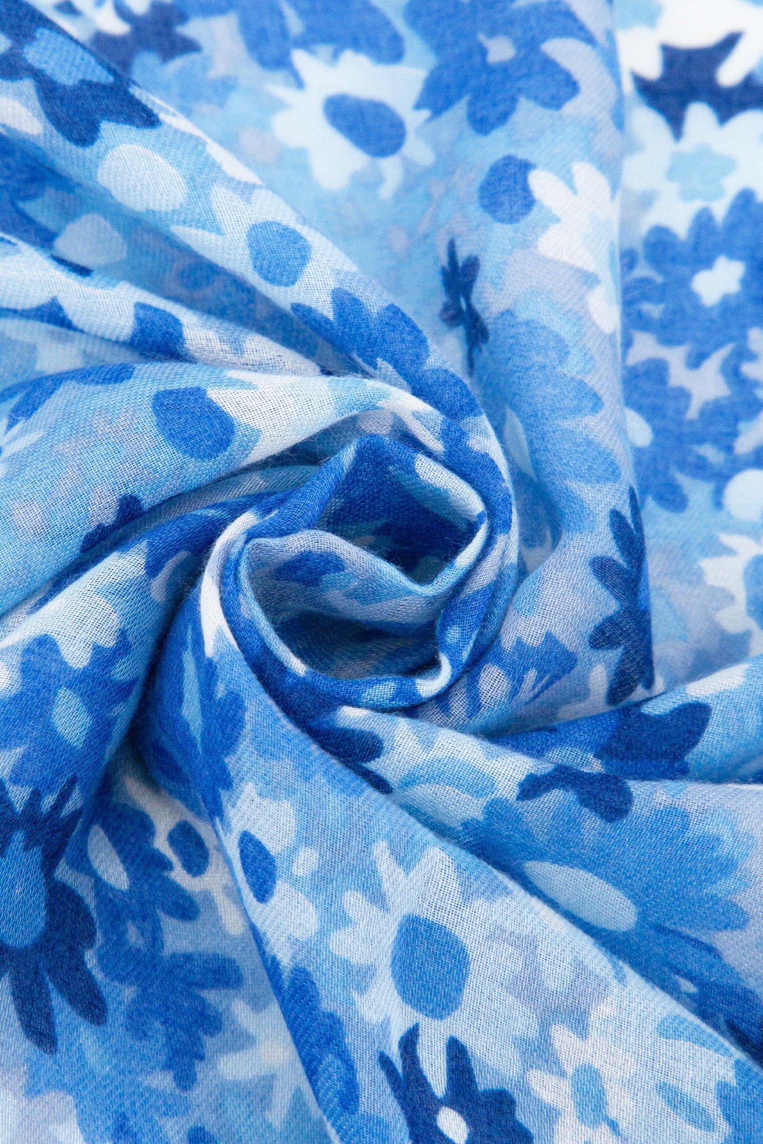 Clustered-Floral-Print-Lightweight-Scarf-in-Blue-Closeup