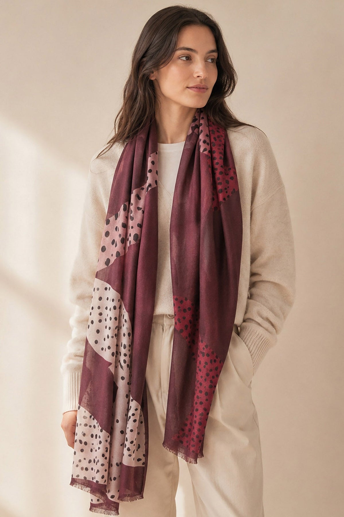 Animal-Spot-Lightweight-Scarf-in-Berry