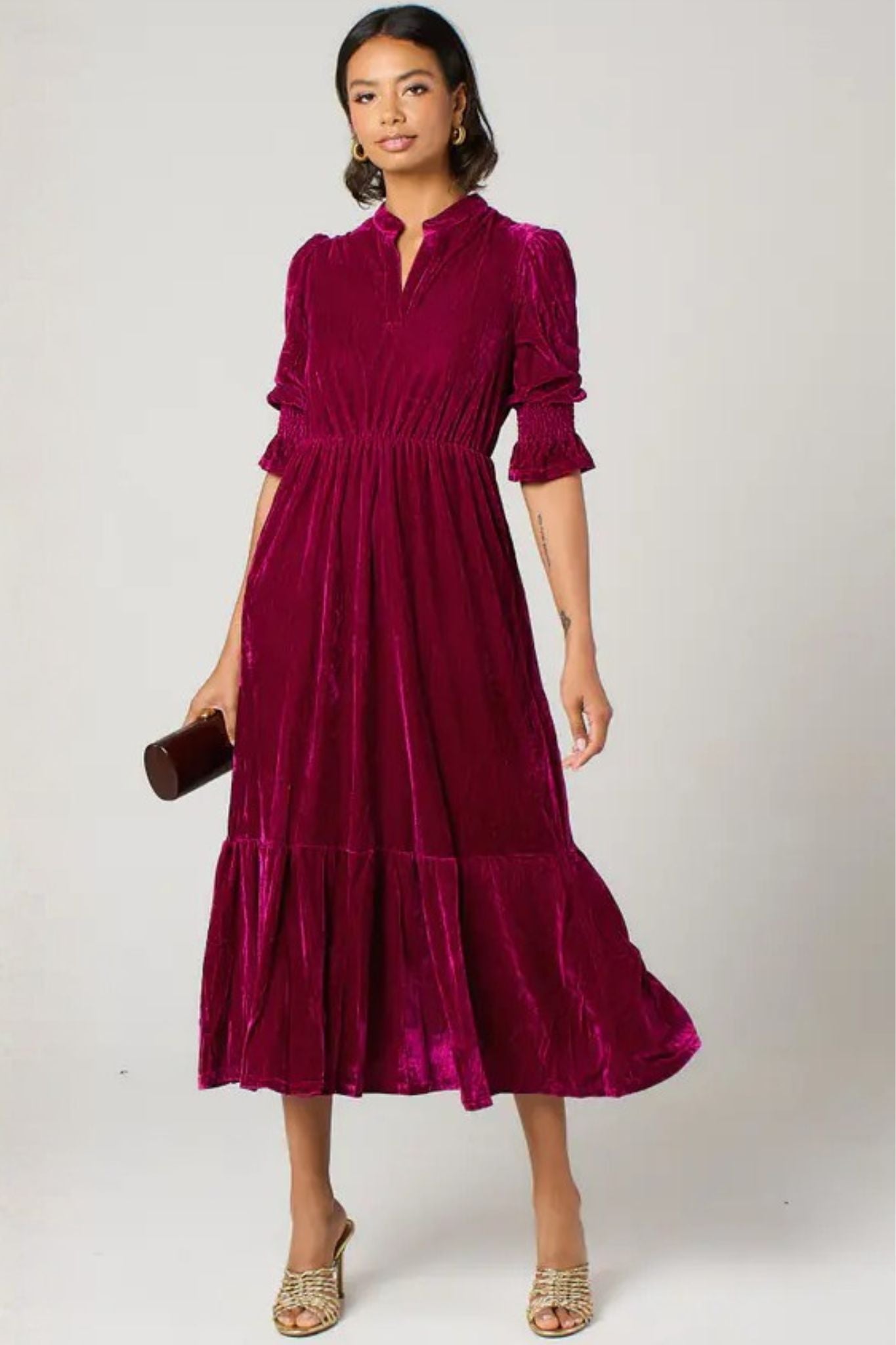 Pandora V-Neck Midaxi Dress- Pink, Velvet