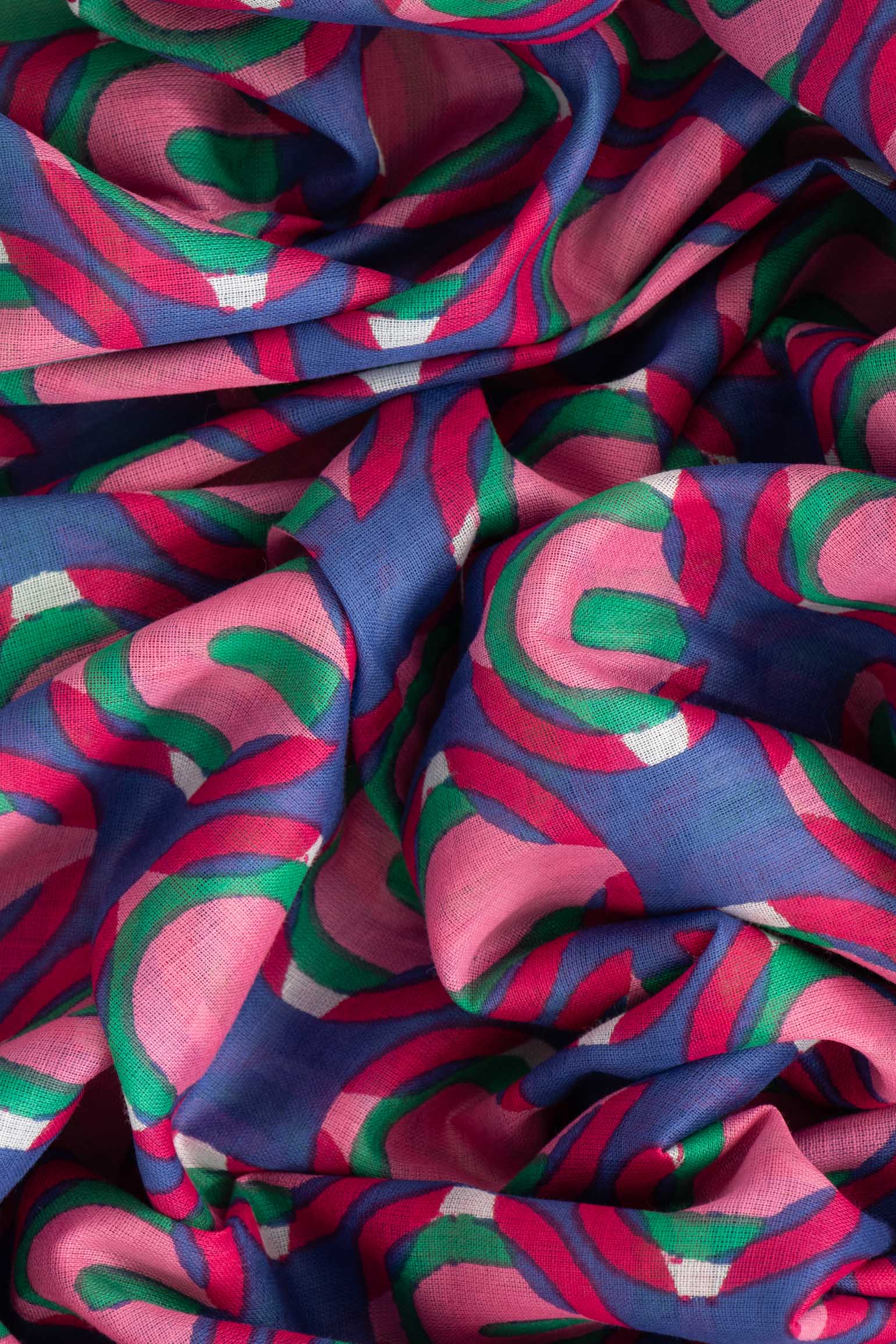 dahlia-lightweight-cotton-scarf-navy-blue-red-retro-geometric-print-close-up-soft-material