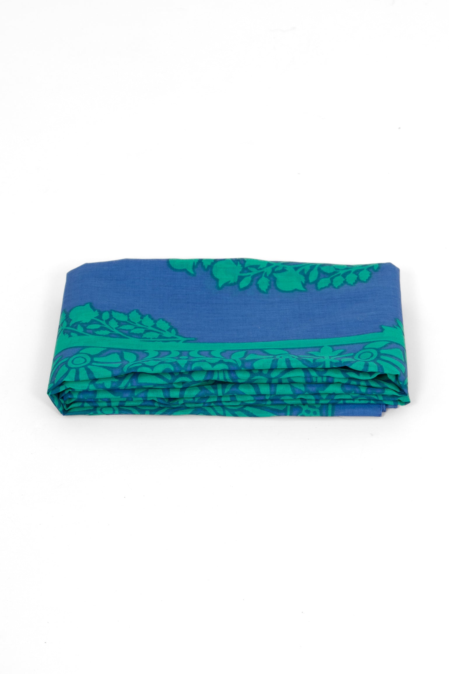 rue-lightweight-cotton-scarf-blue-green-leaf-print-folded-summer-weight