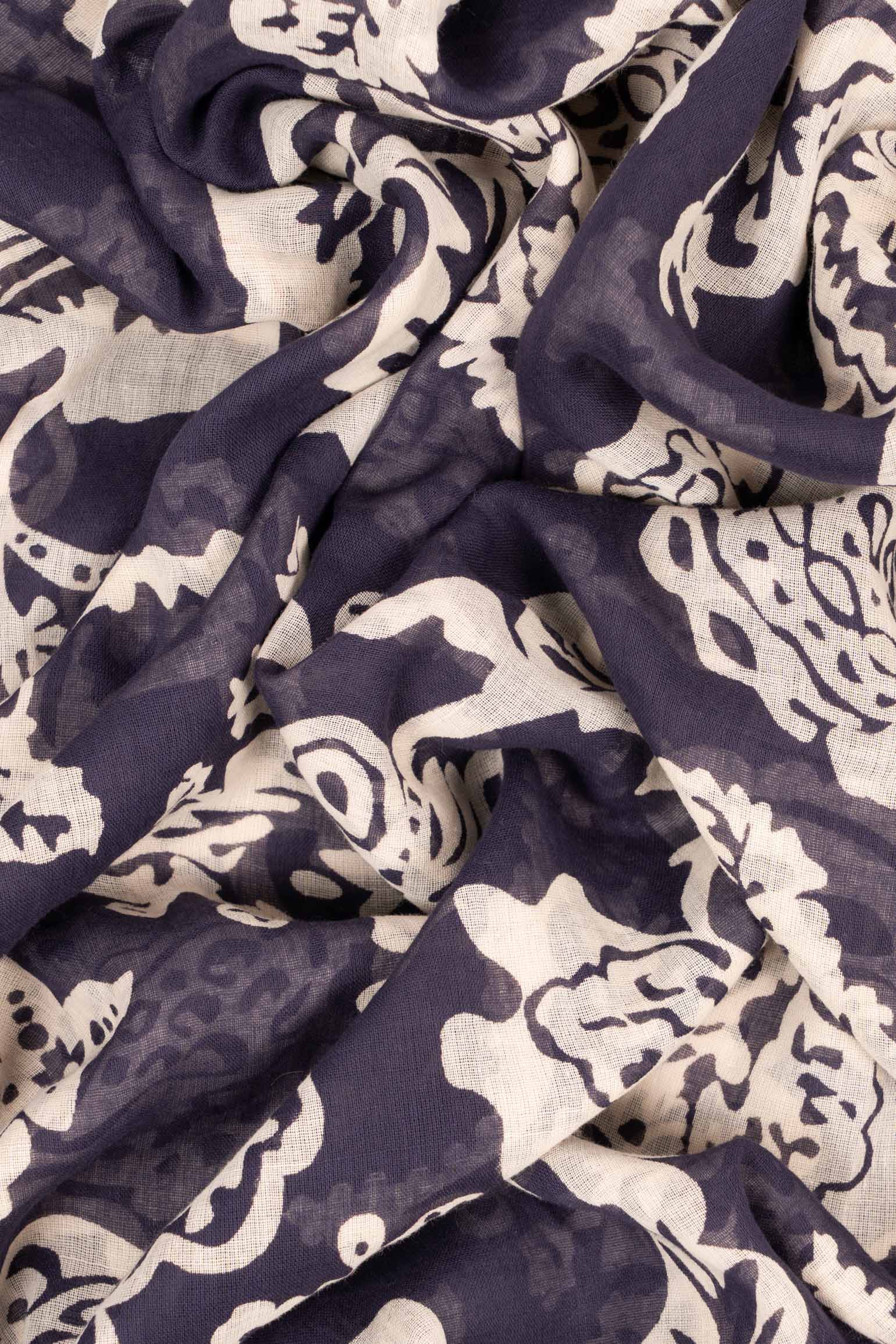 Bodhi Lightweight Cotton Scarf - Navy Blue, Floral Print