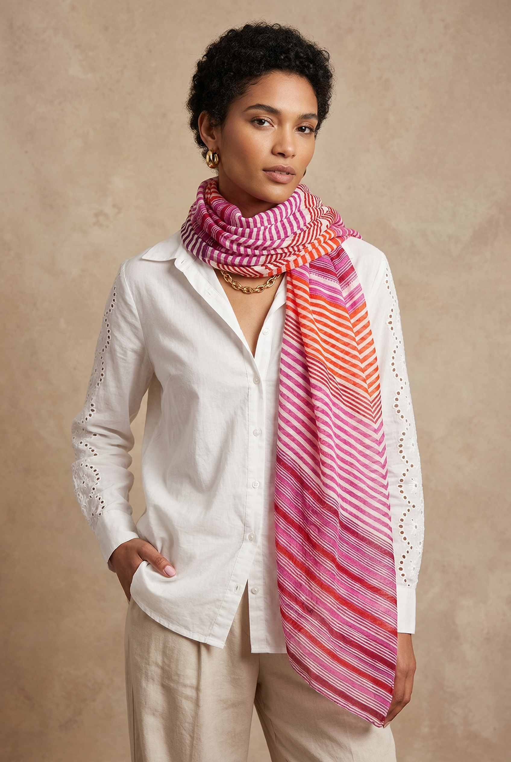 Pink-striped-cotton-scarf