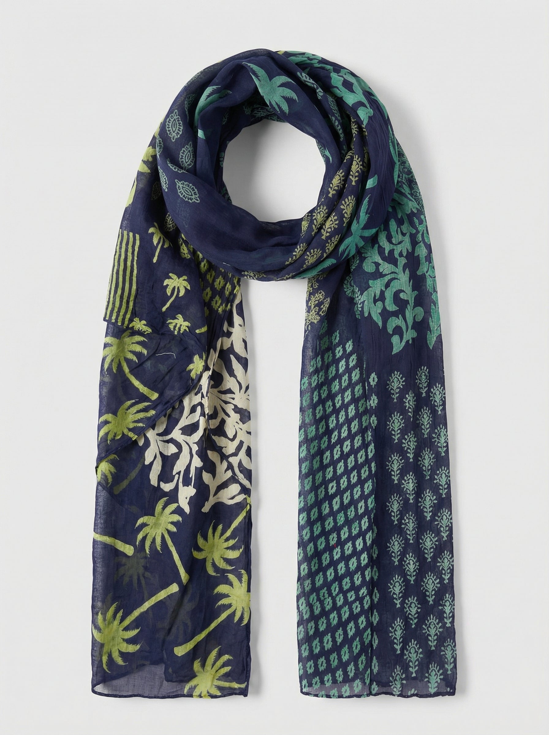 Blue-palm-tree-print-cotton-scarf