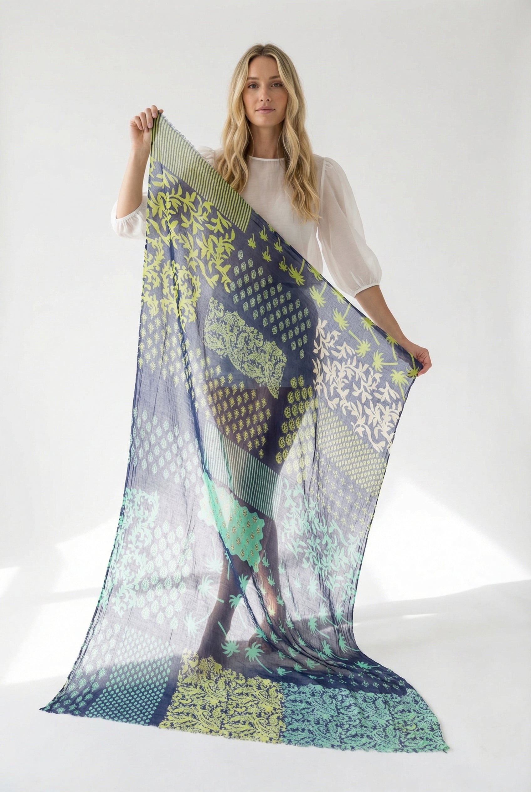 Blue-palm-tree-print-cotton-scarf