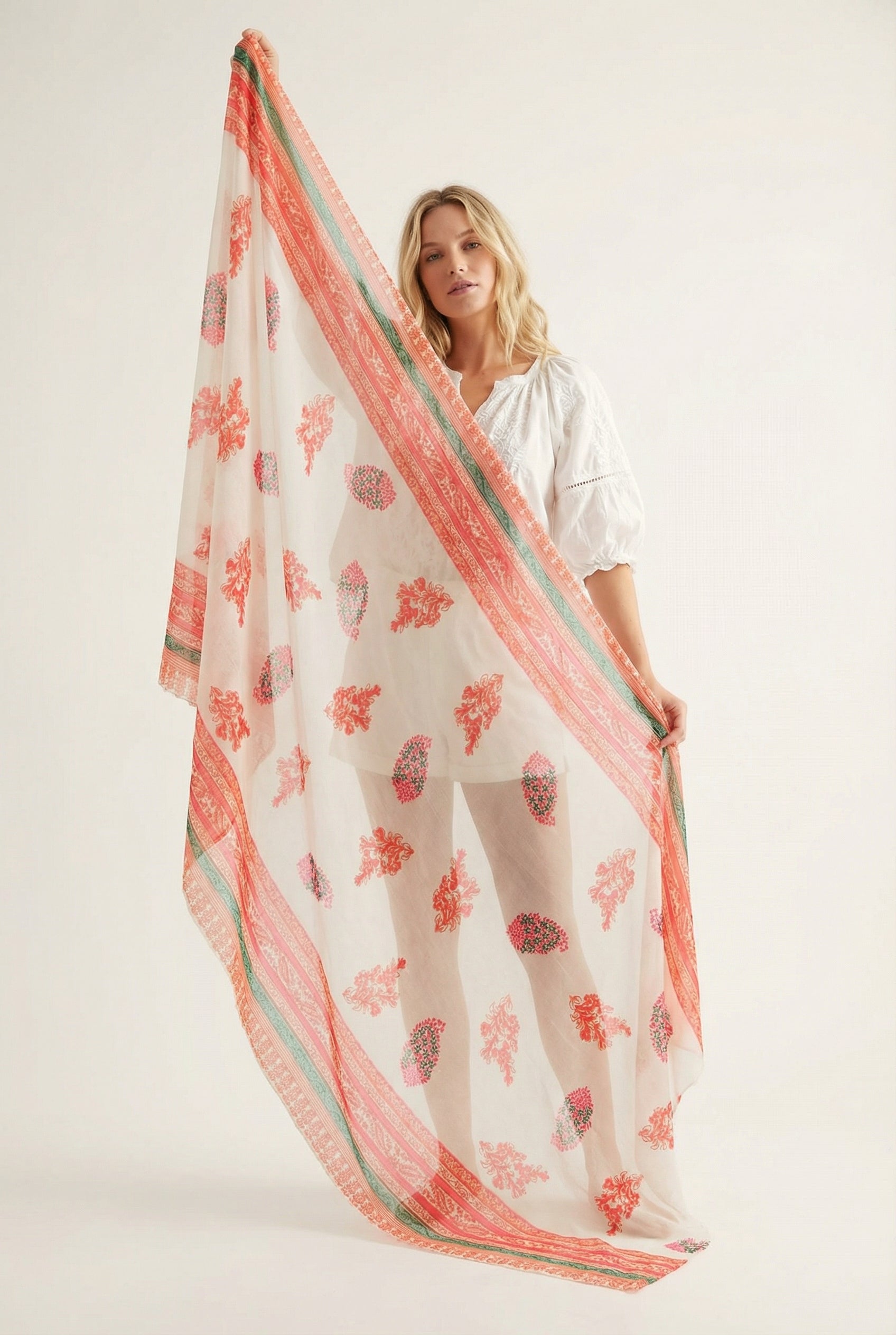 Orange-paisley-and-leaf-print-cotton-scarf