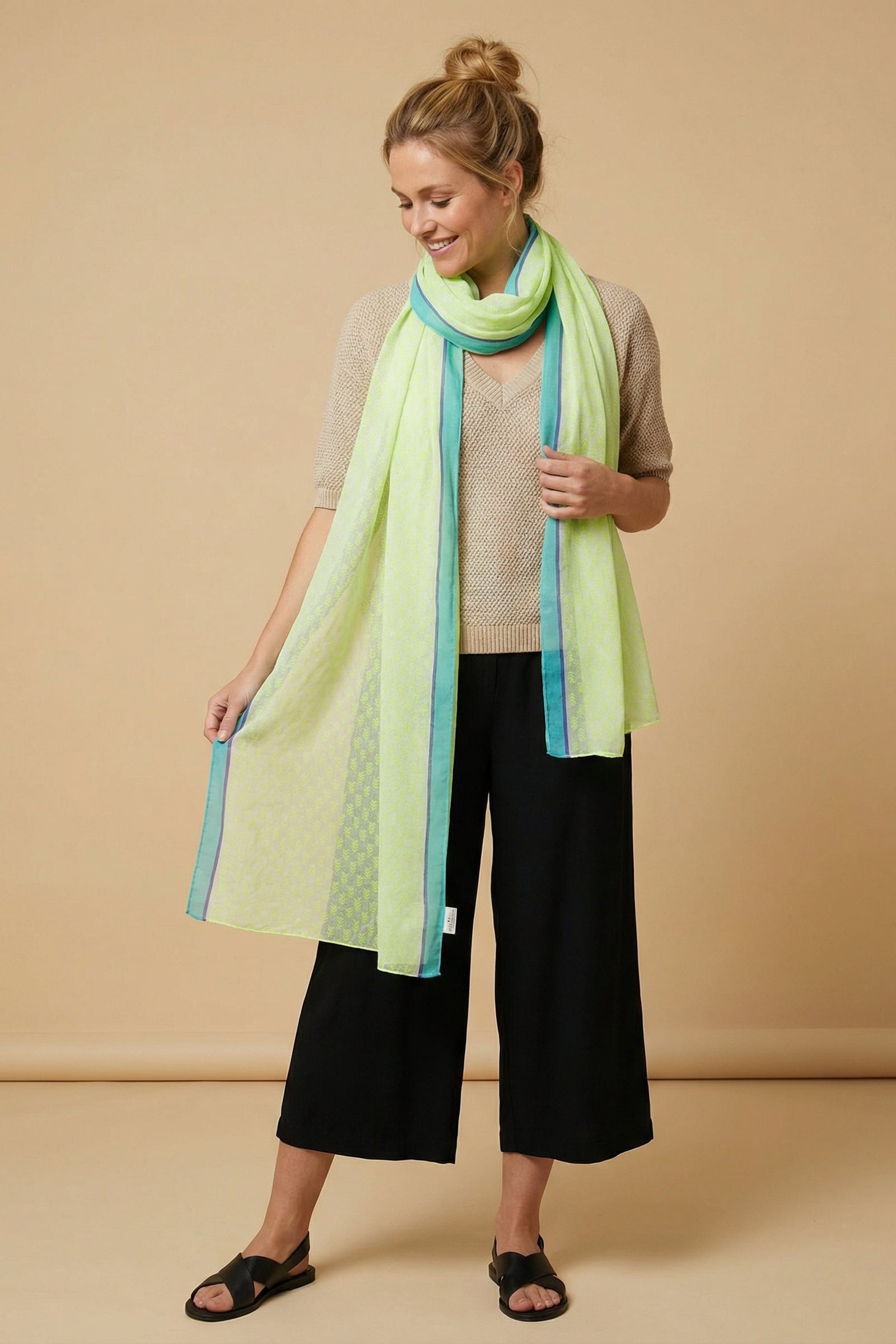 Lime-chevron-print-cotton-scarf