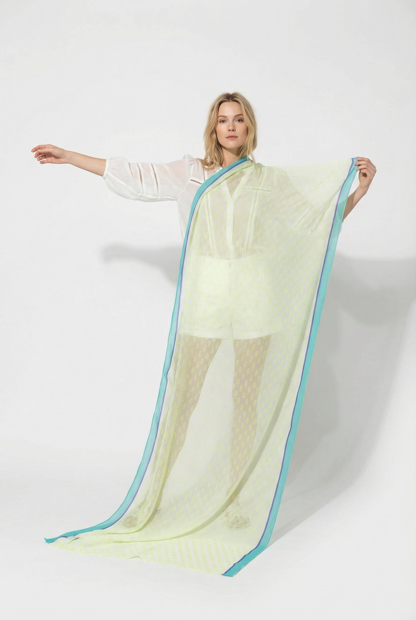 Lime-chevron-print-cotton-scarf