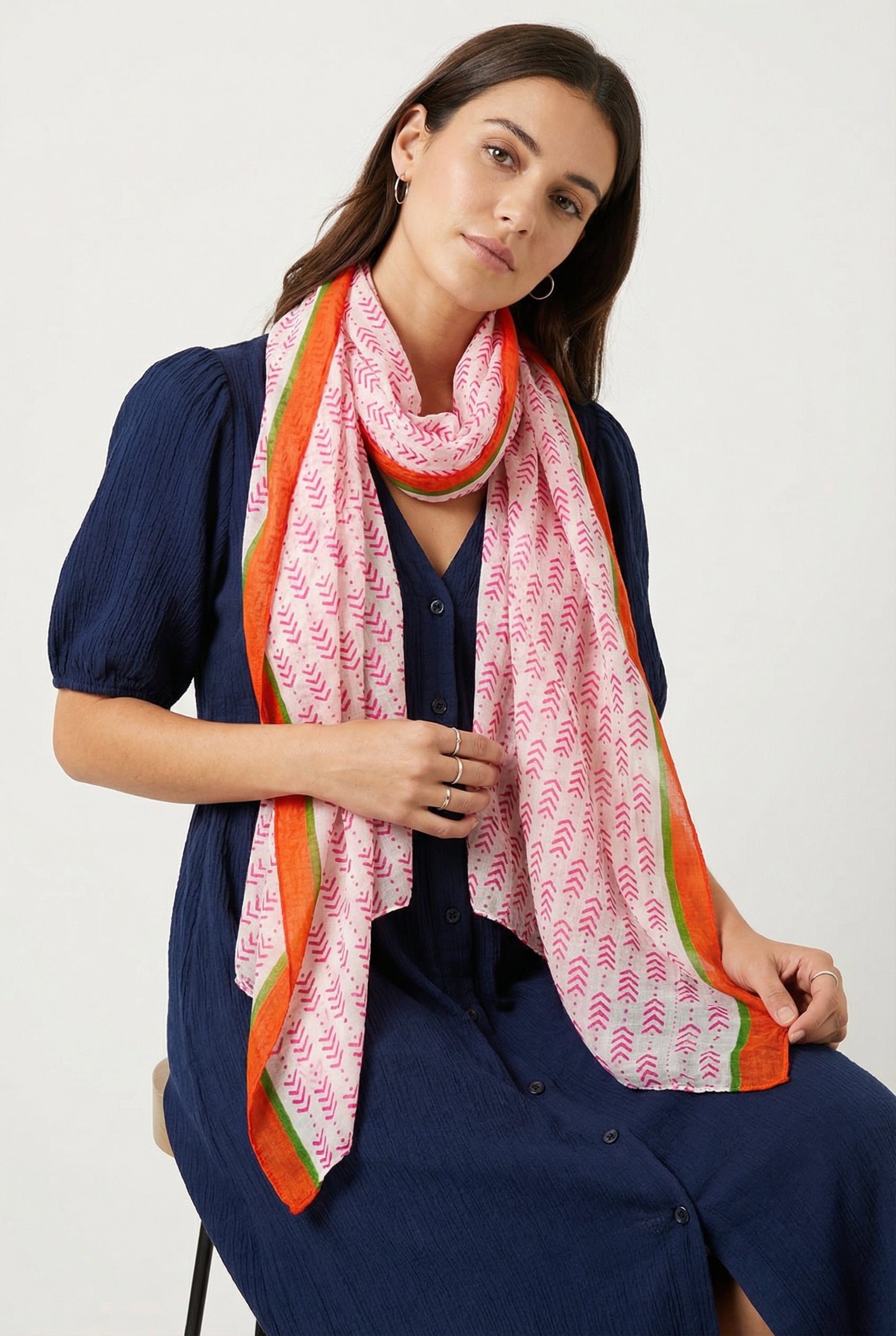 Pink-chevron-print-cotton-scarf