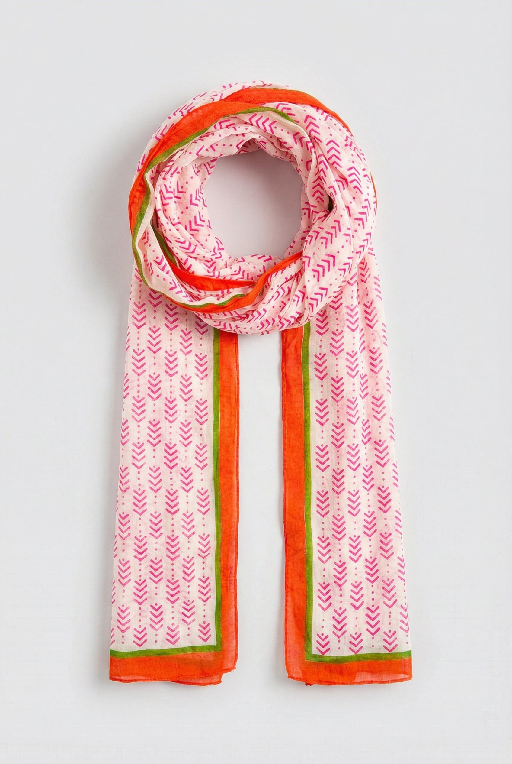 Pink-chevron-print-cotton-scarf