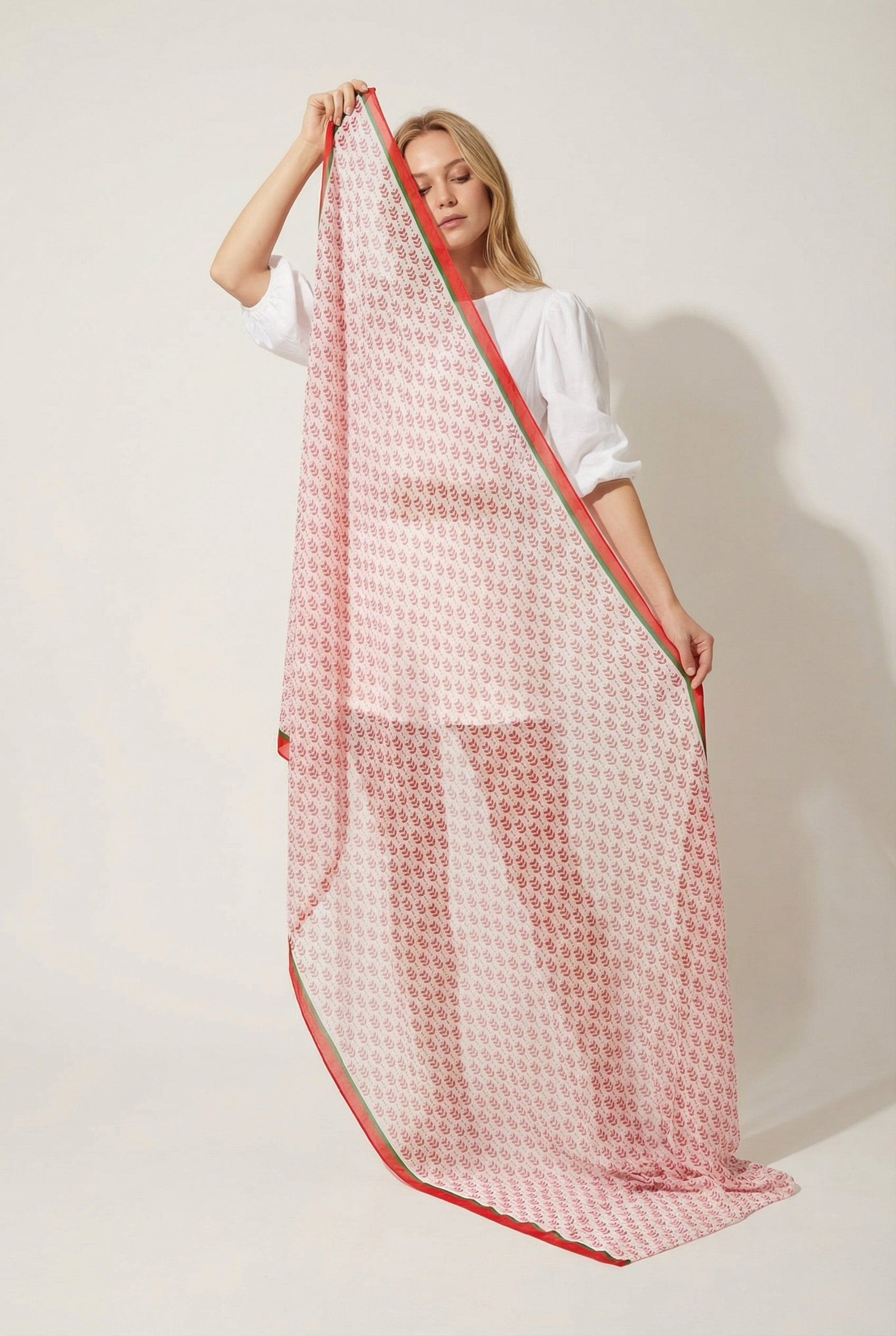 Pink-chevron-print-cotton-scarf