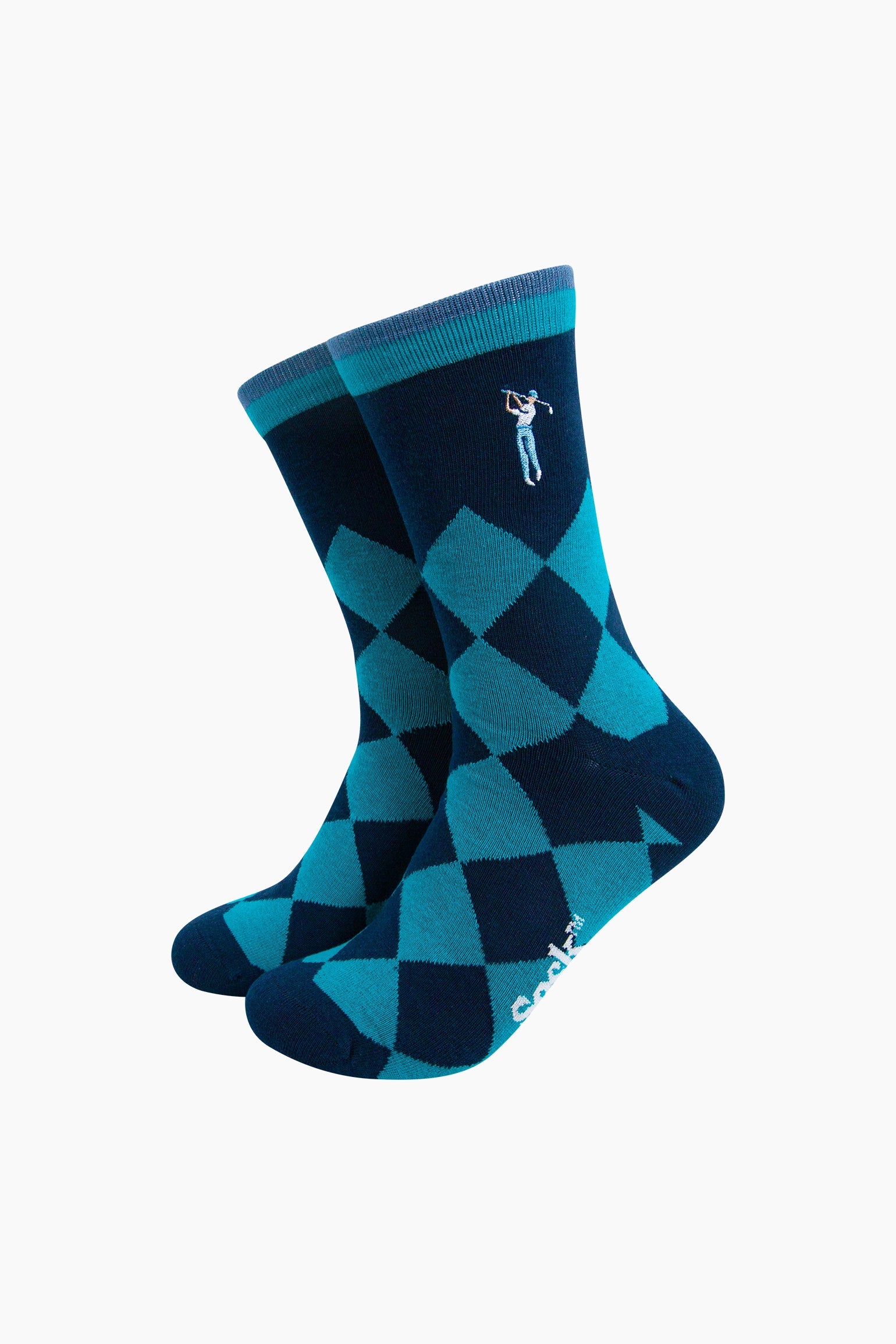 Embroidered-Golfer-Argyle-Combed-Cotton-Socks-in-Blue-Mannequin