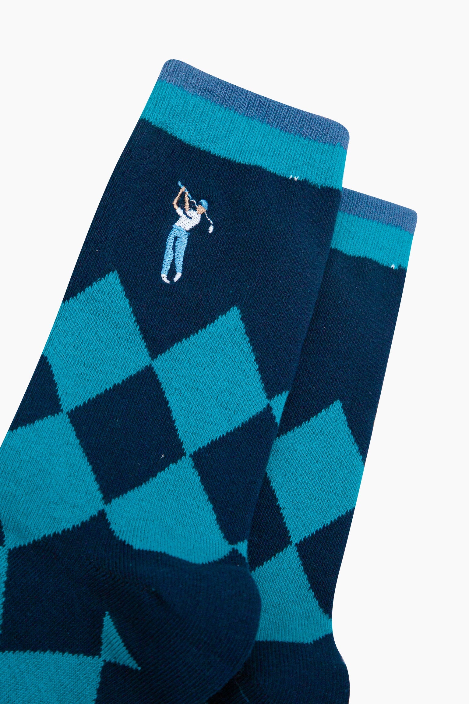 Embroidered-Golfer-Argyle-Combed-Cotton-Socks-in-Blue-Closeup