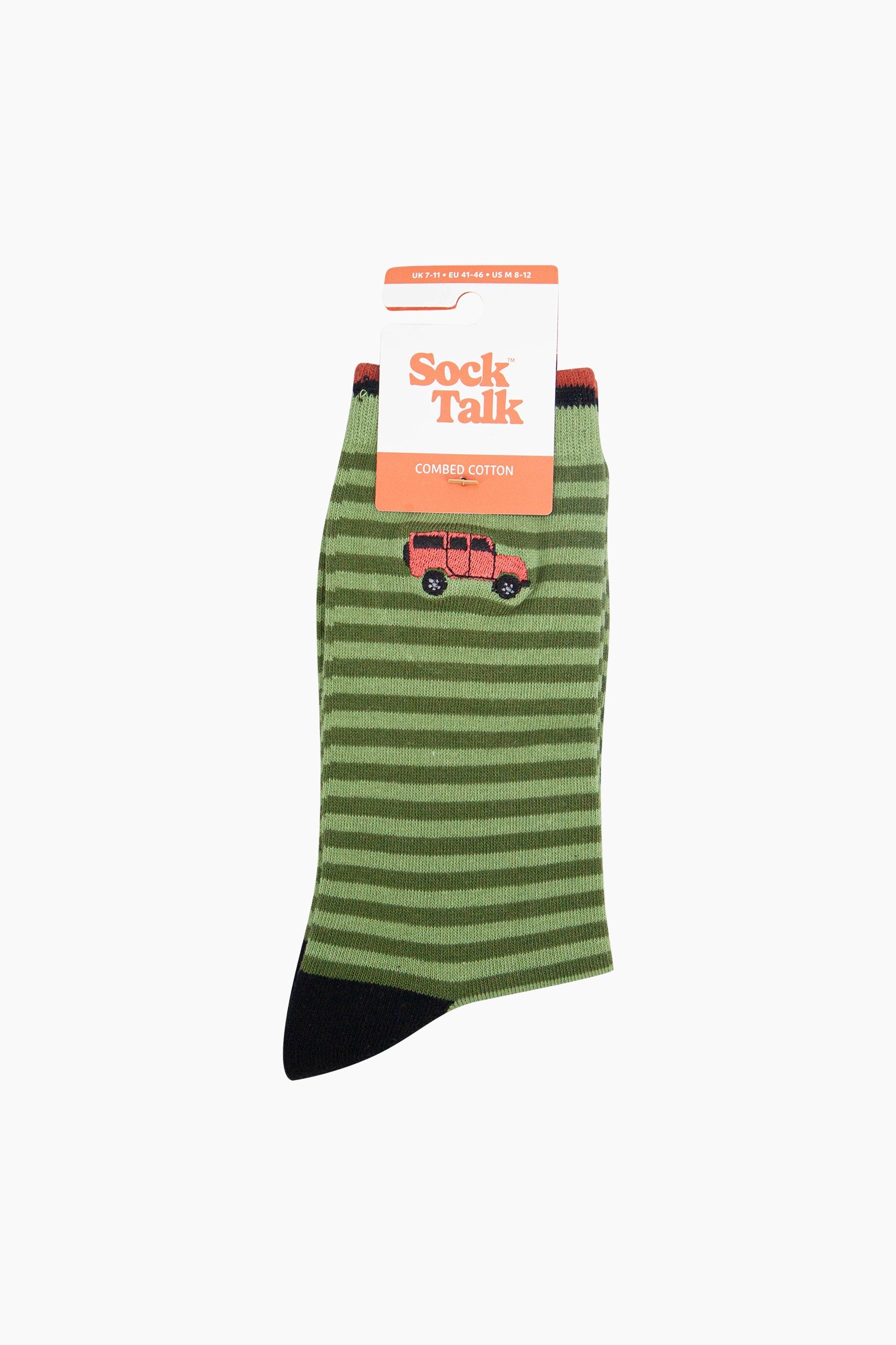 Embroidered-Off-Roader-Striped-Combed-Cotton-Socks-in-Green-In-Packaging