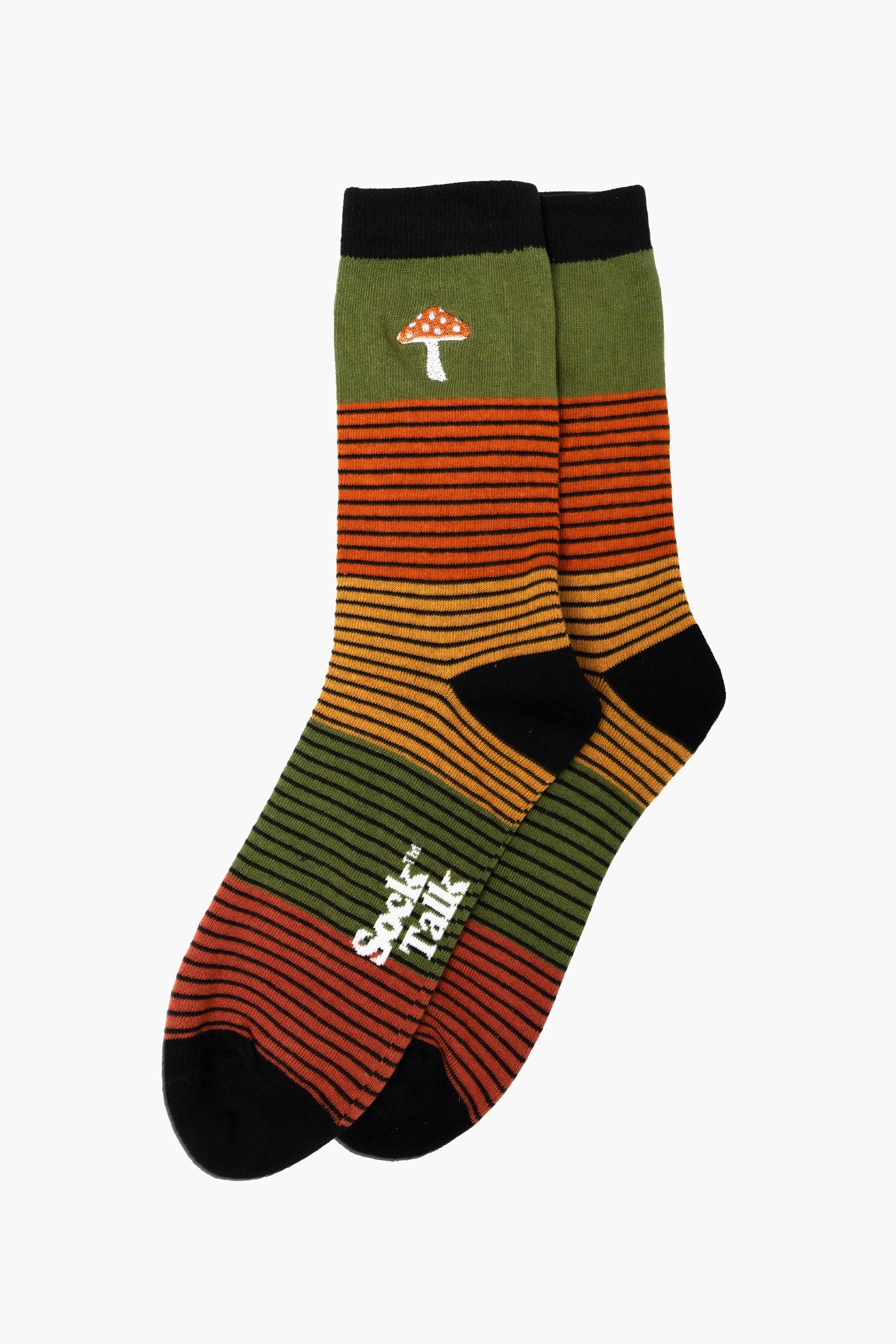 Embroidered-Toadstool-Striped-Combed-Cotton-Socks-in-Khaki-Laid-Flat