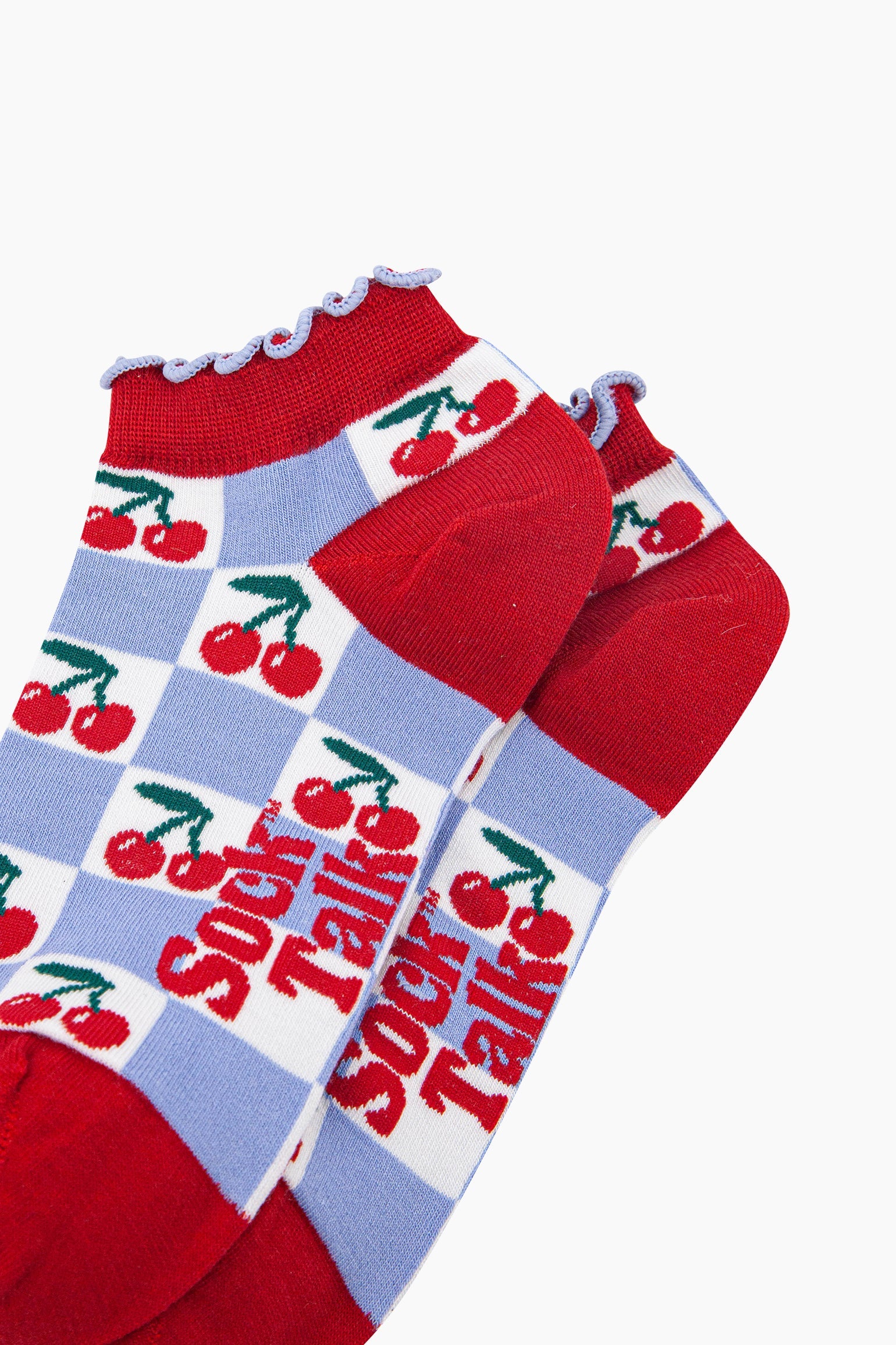 Cherry-Checkerboard-Bamboo-Trainer-Socks-in-Blue-Close-Up