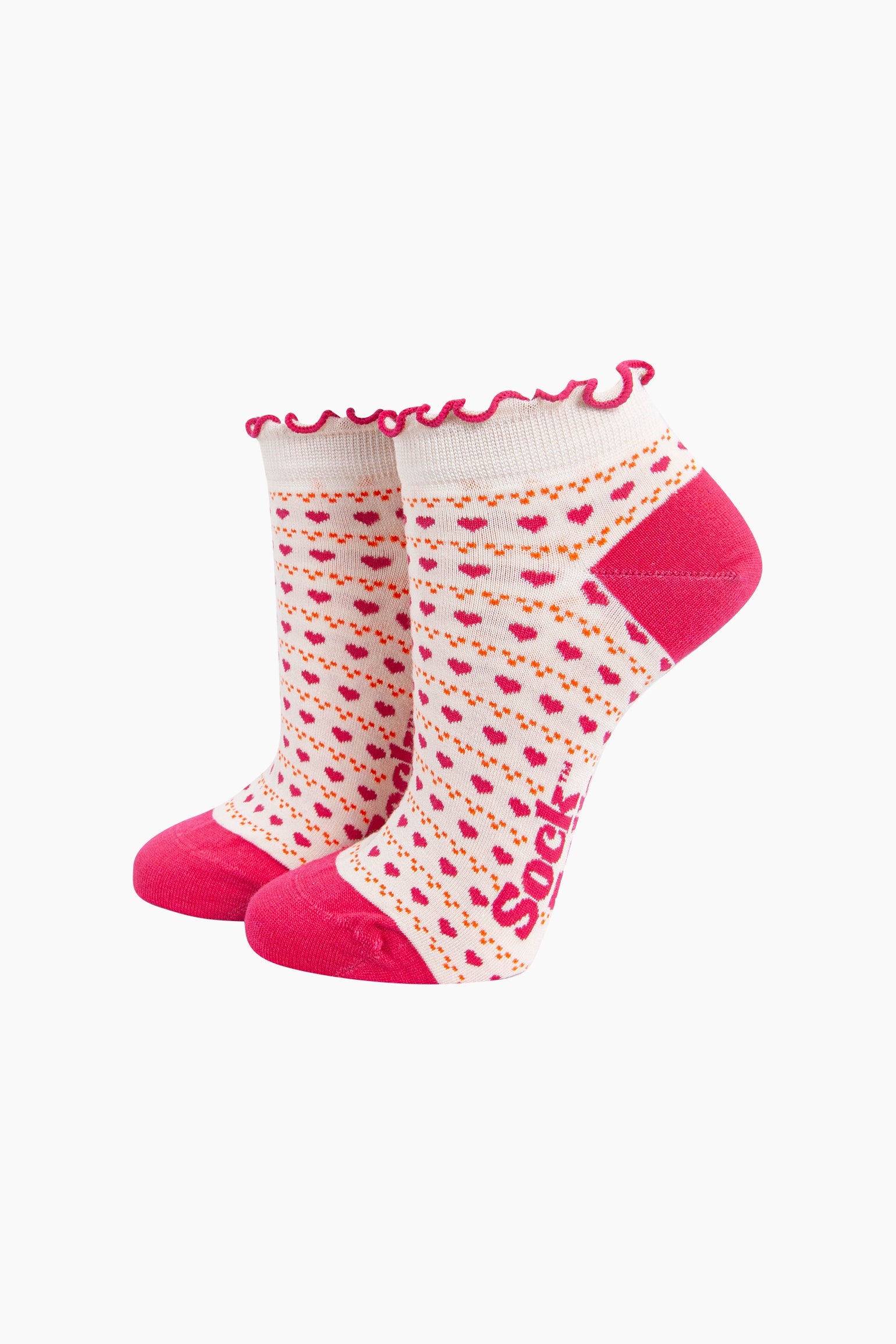 Love-Heart-Striped-Bamboo-Trainer-Socks-in-Pink-On-Mannequin