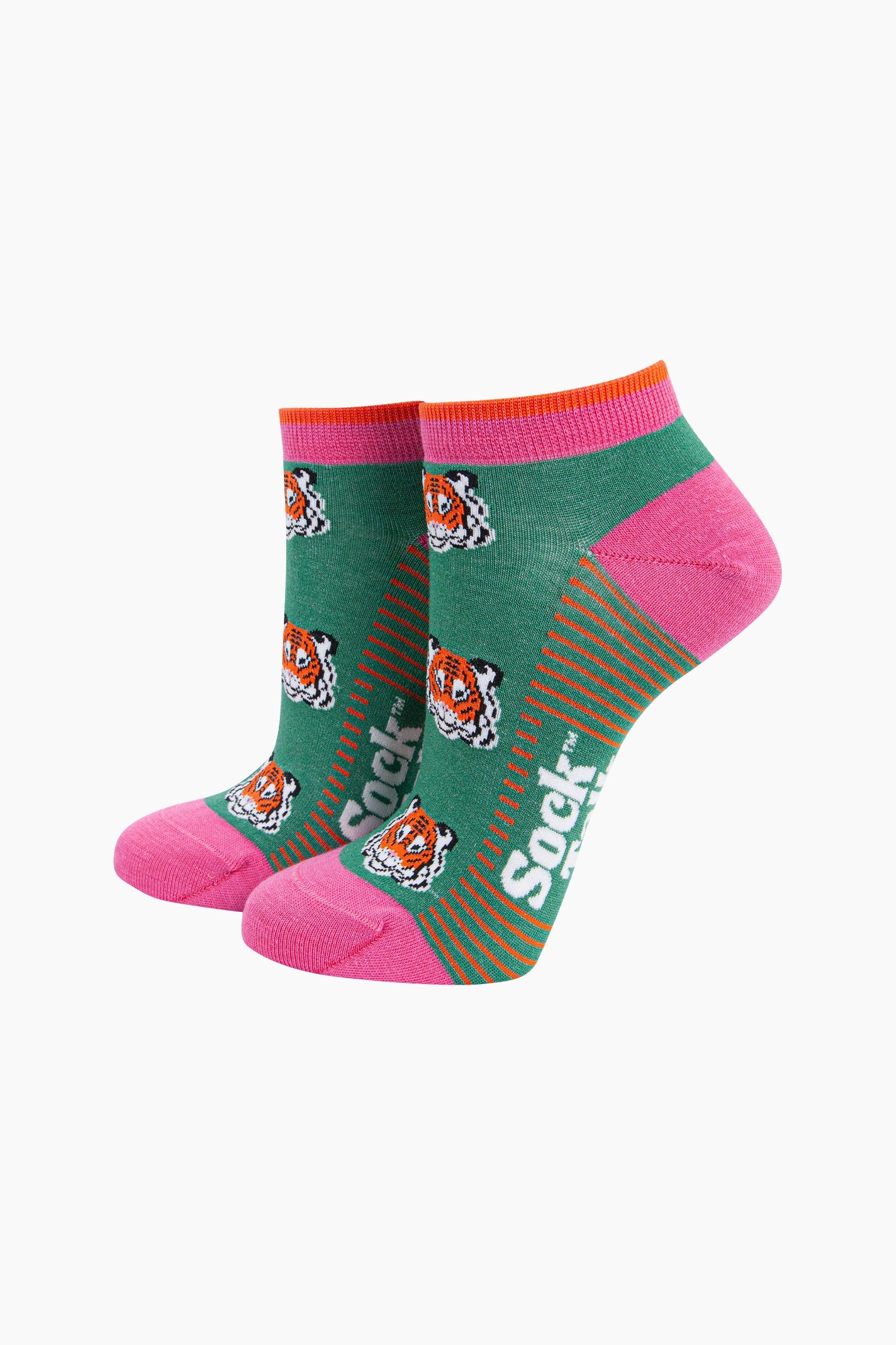 Tiger-Faces-Bamboo-Trainer-Socks-in-Green-Mannequin