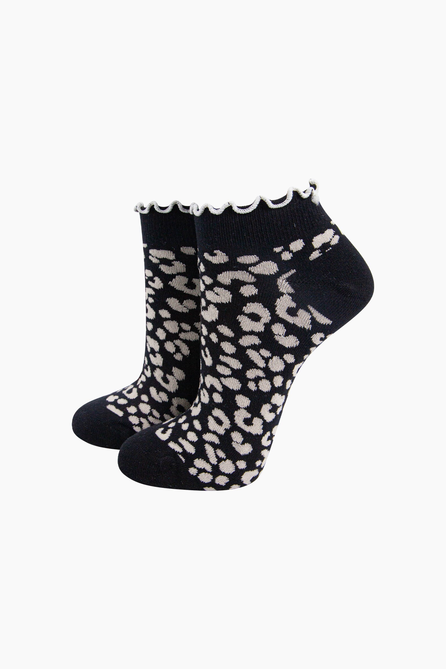 Leopard-Print-Frilled-Cuff-Combed-Cotton-Trainer-Socks-in-Black-Mannequin