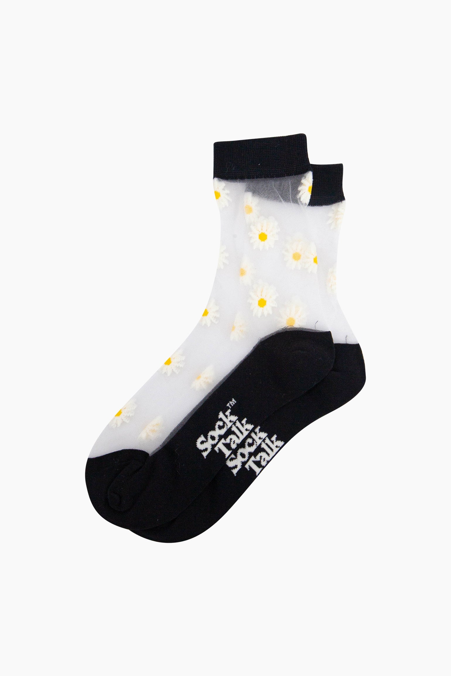 Dainty-Daisy-Combed-Cotton-Sheer-Pop-Socks-in-Black-Lying-Flat