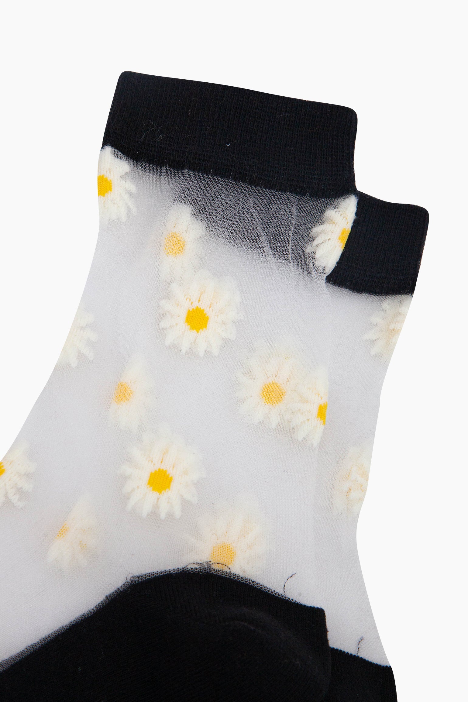 Dainty-Daisy-Combed-Cotton-Sheer-Pop-Socks-in-Black-Closeup