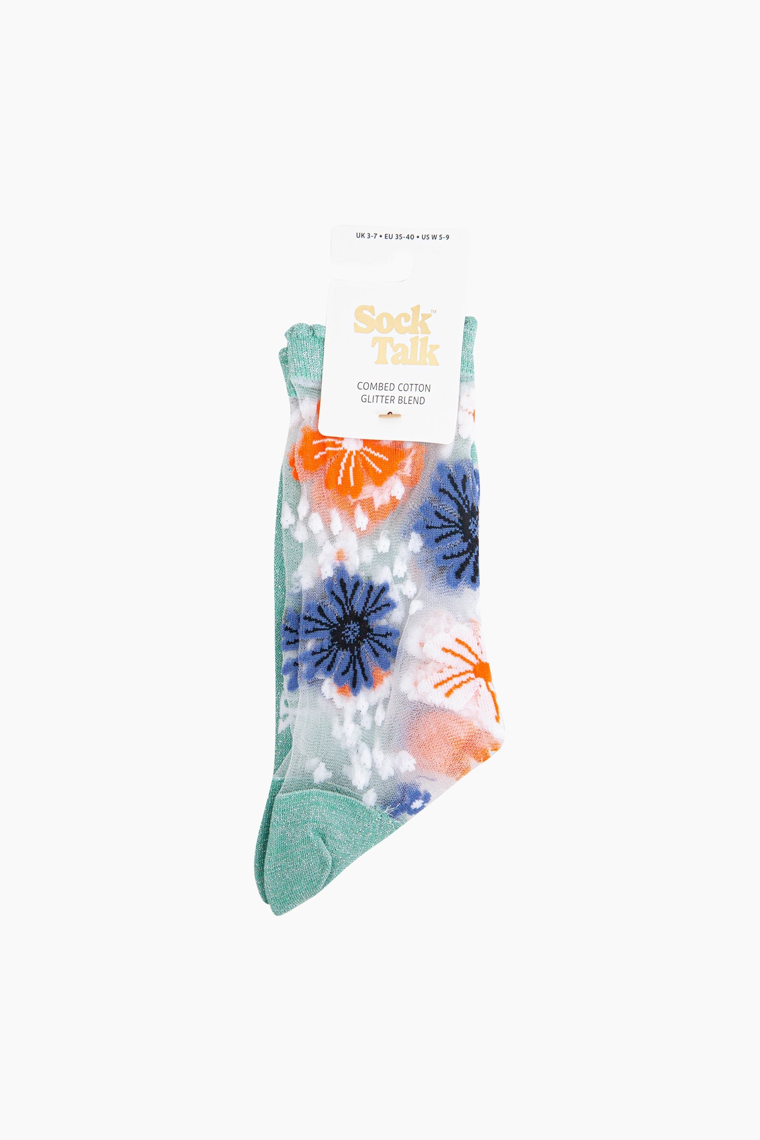 Bold-Floral-Combed-Cotton-Sheer-Pop-Socks-in-Sage-Green-In-Packaging