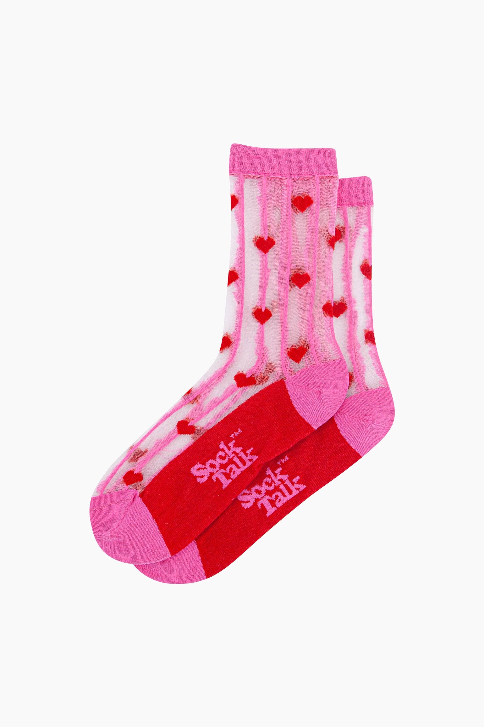 Hearts-Stripes-Combed-Cotton-Sheer-Pop-Socks-in-Pink/Red-Lying-Flat