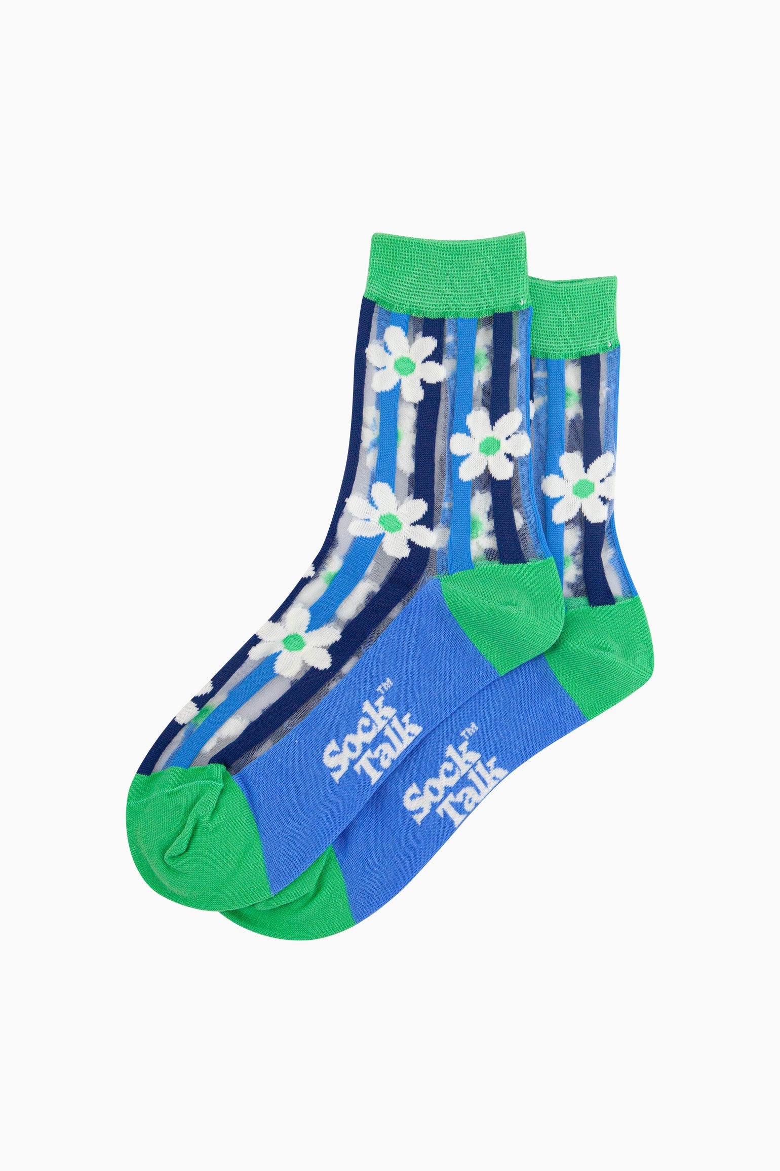 Daisy-Stripes-Combed-Cotton-Sheer-Pop-Socks-in-Green-Lying-Flat