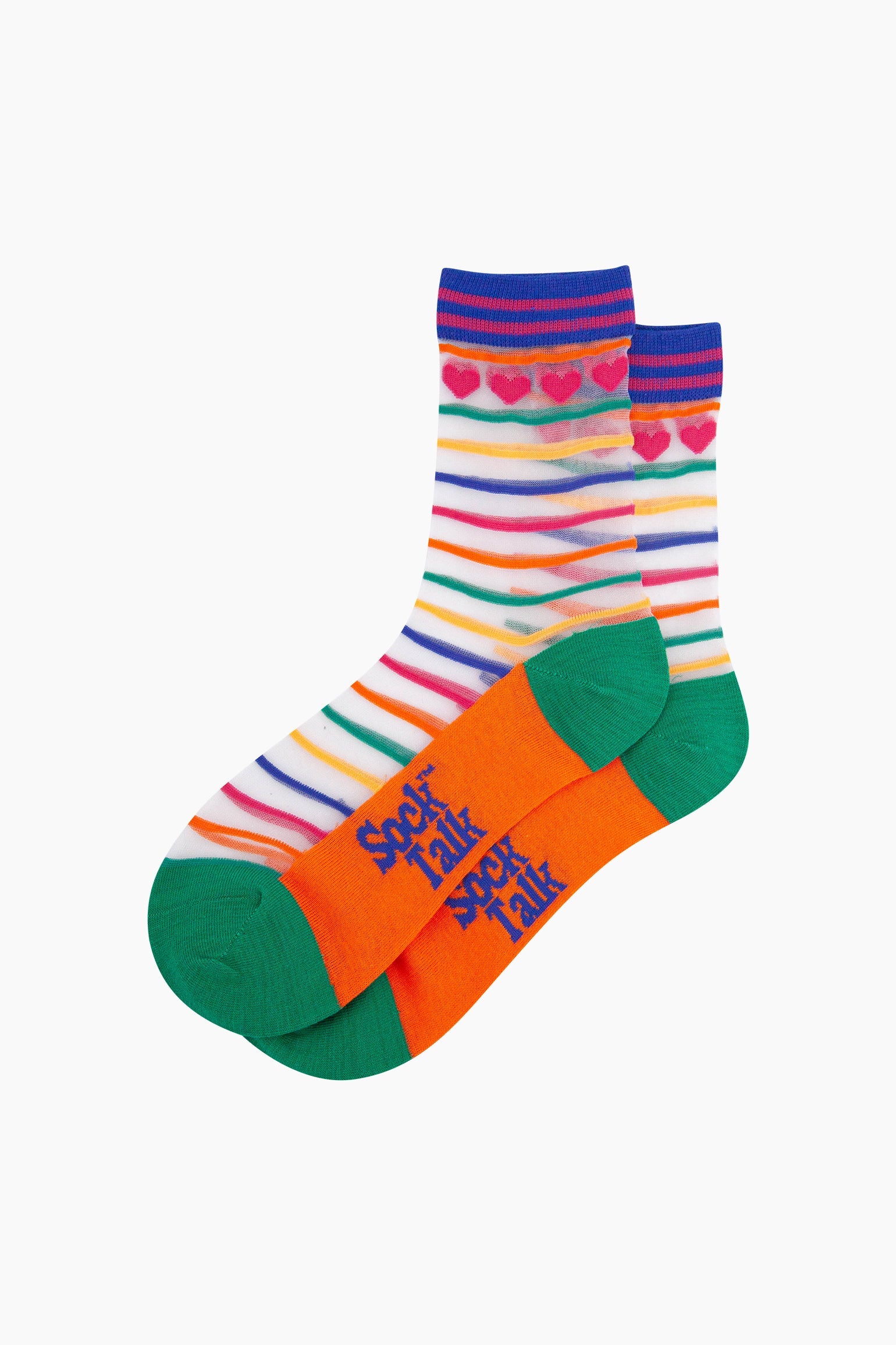 Hearts-Rainbow-Stripes-Combed-Cotton-Sheer-Pop-Socks-Lying-Flat