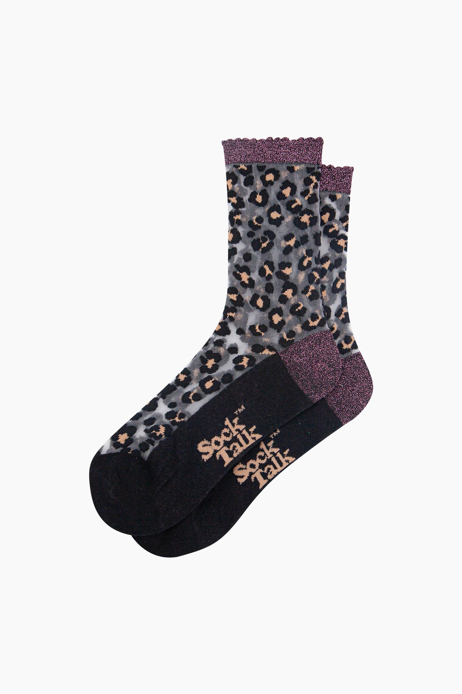 Leopard-Print-Combed-Cotton-Sheer-Pop-Socks-in-Black-Lying-Flat