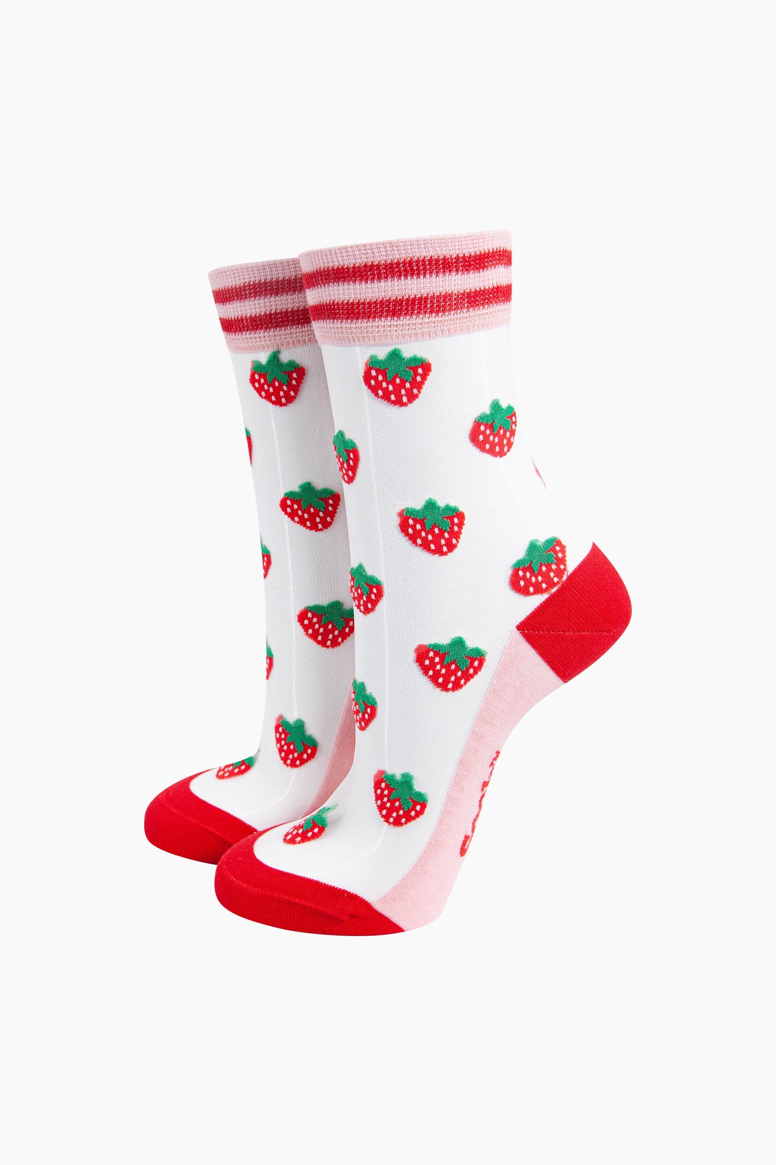 Strawberries-Fruit-Combed-Cotton-Sheer-Pop-Socks-in-Red-Mannequin