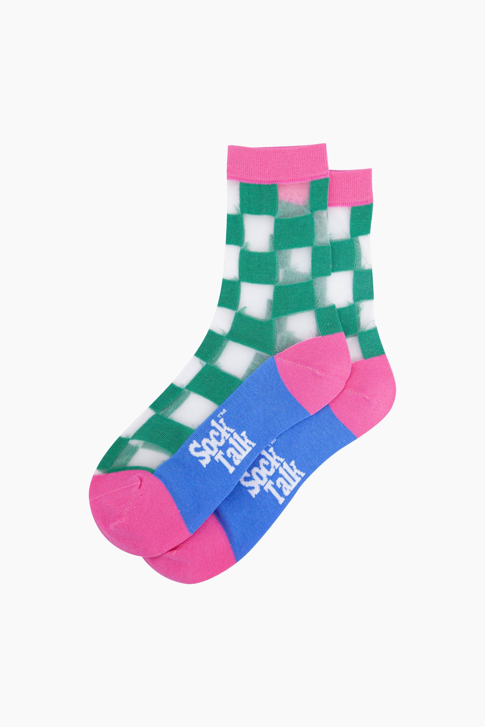 Square-Checkerboard-Combed-Cotton-Sheer-Pop-Socks-in-Green-Lying-Flat